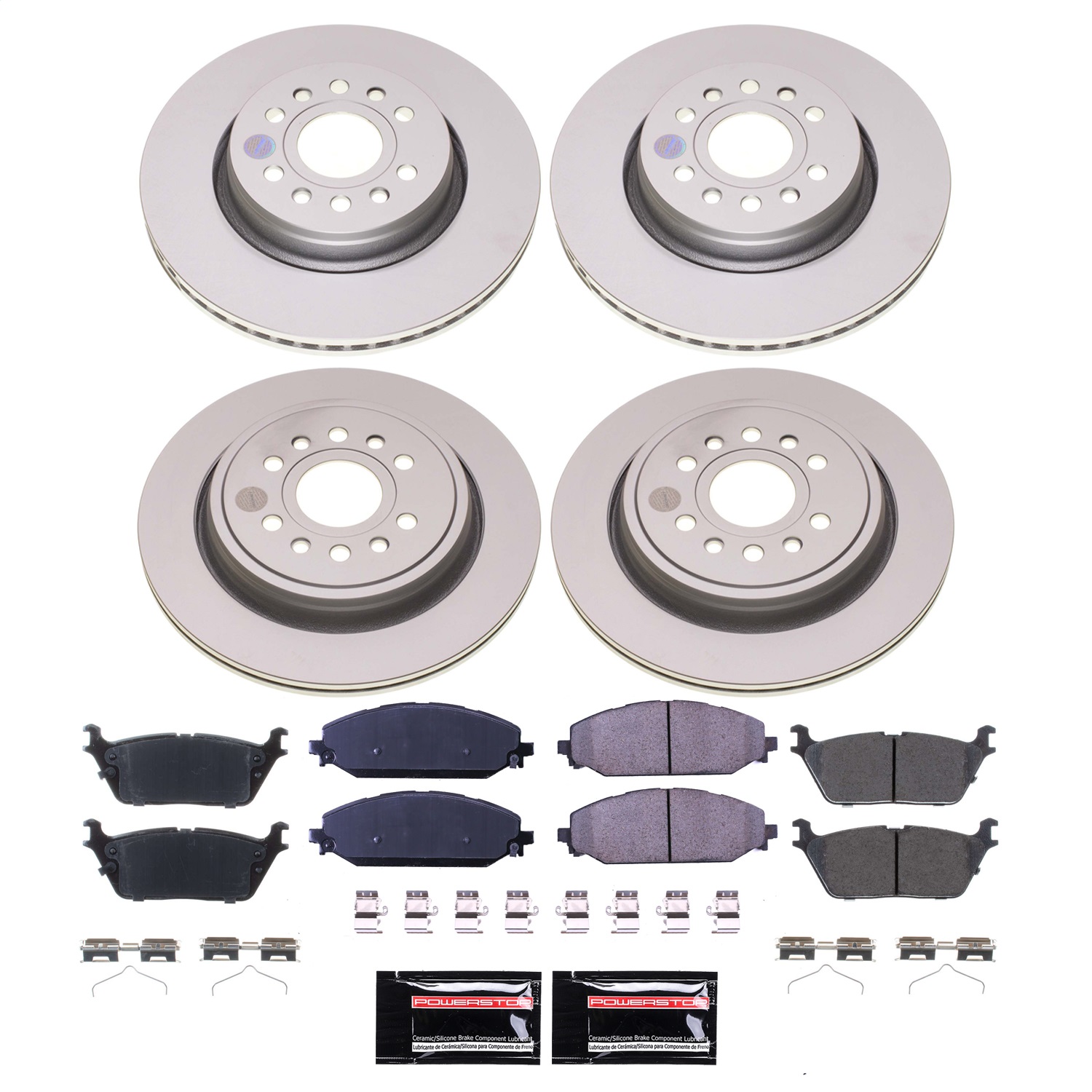 PowerStop CRK8902 - Genuine Geomet Coated Rotor and Low-Dust Ceramic Brake Pad Kit PowerStop CRK8902 - Genuine Geomet Coated Rotor and Low-Dust Ceramic Brake Pad Kit