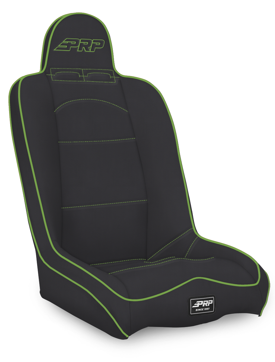 PRP Seats A140110-201-W - Daily Driver High Back Suspension Seat Black and Green Vinyl