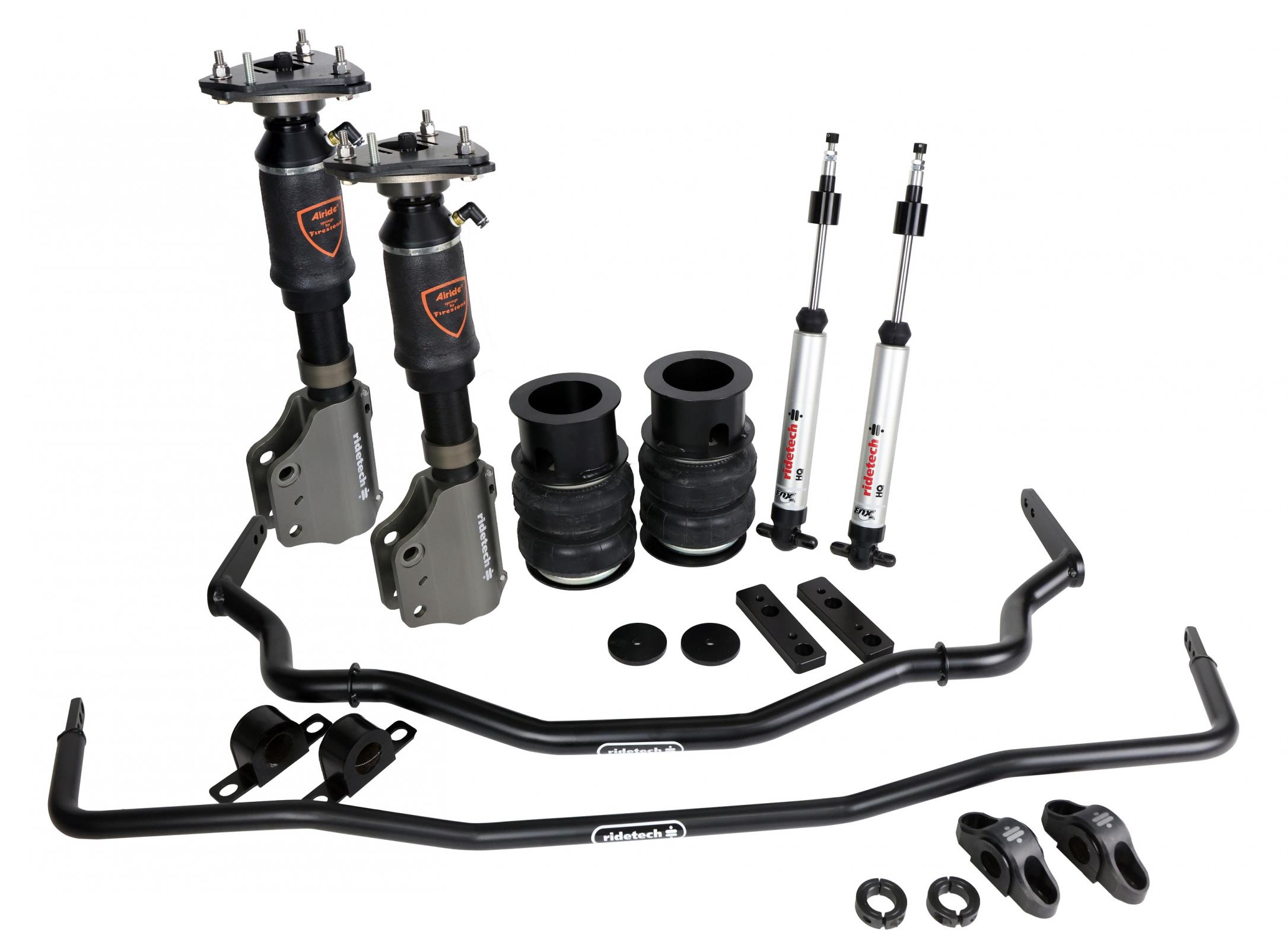 Ridetech 12270296 - Air Suspension System W/ Sway Bars For 2015-2024 Mustang HQ Front Shockwaves Rear Coolride HQ Rear Shocks Front Sway Bar And Rear Sway Bar