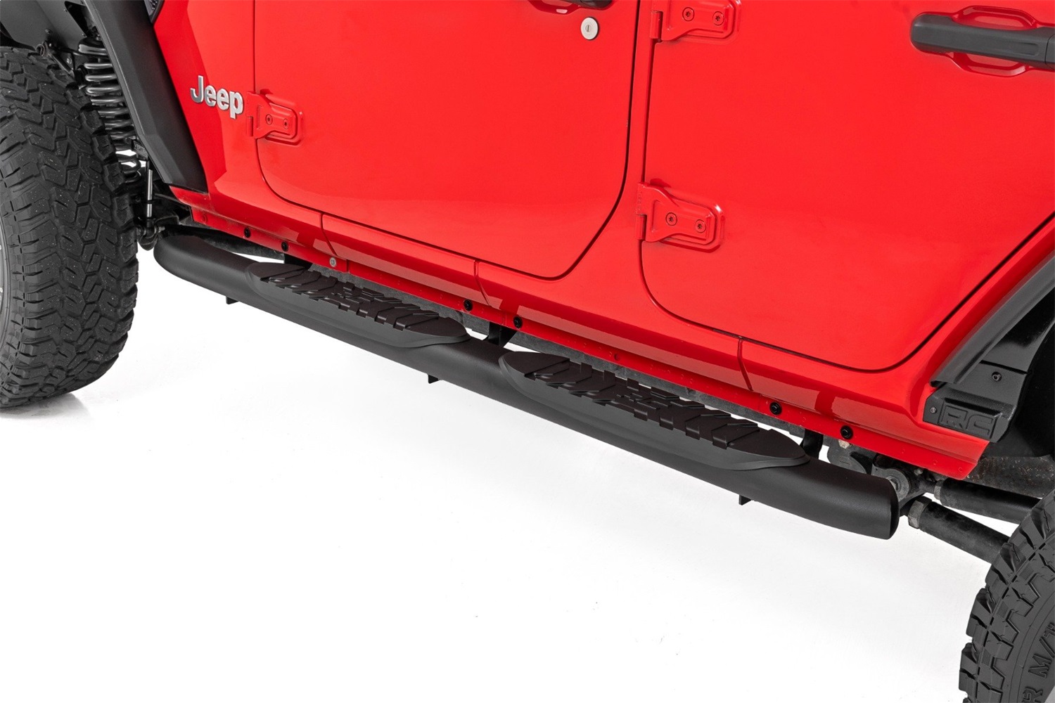 Rough Country 21016 - Oval Nerf Steps - 4 Door - Black - Jeep Wrangler Unlimited 4WD (2018-2024)