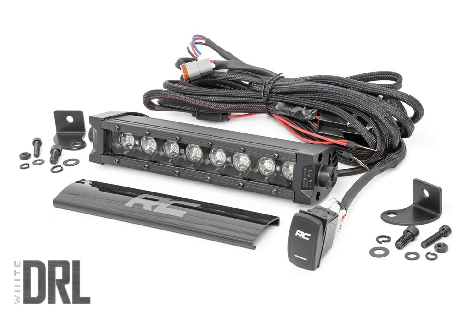 Rough Country 70718BLDRLA - 8 Inch Black Series LED Light Bar - Single Row - Amber DRL