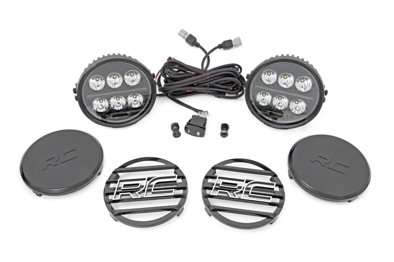 Rough Country 70805A - Black Series Halo LED Light Pair - White/Amber DRL - 6.5 Inch - Round