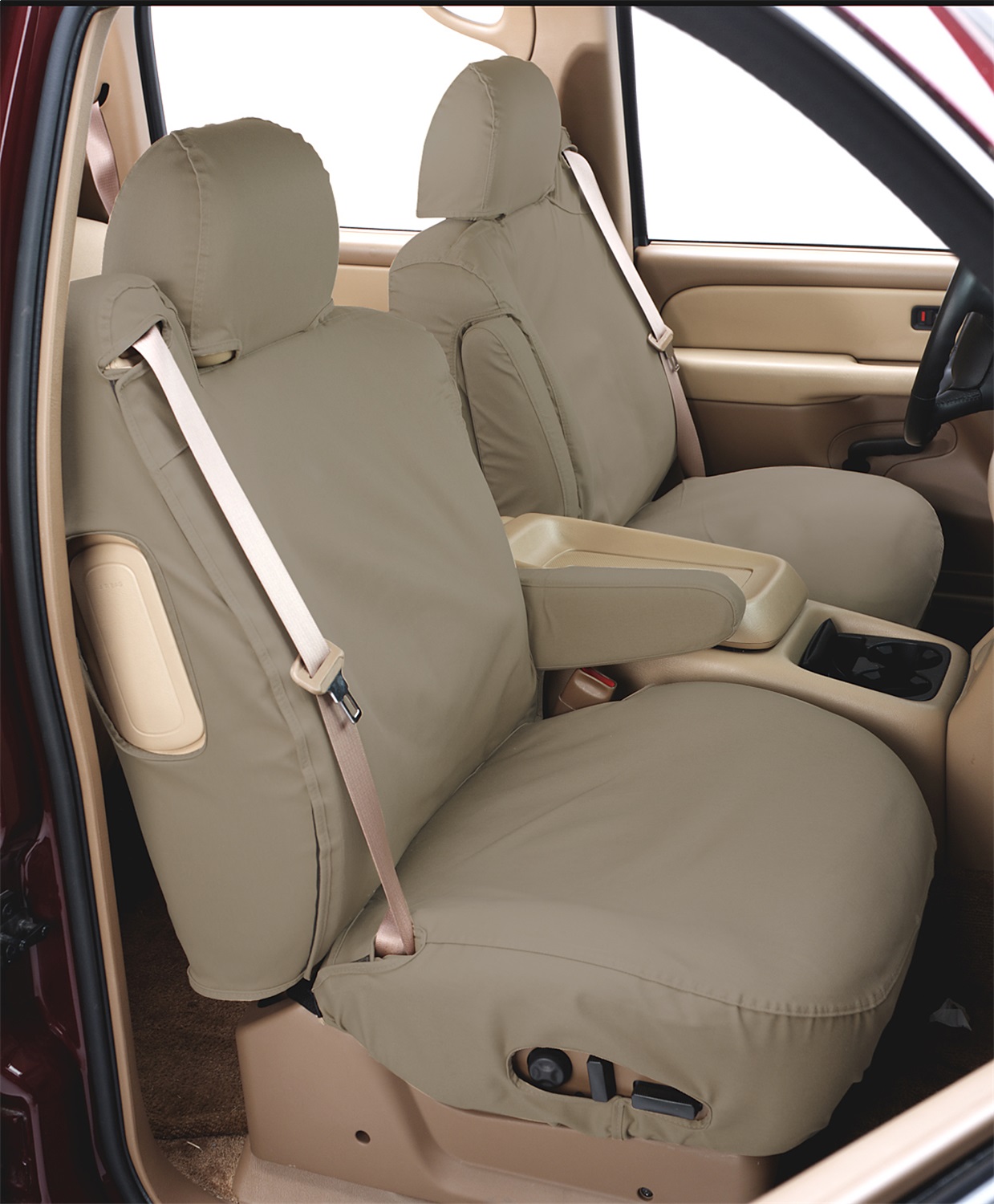 Covercraft SS2257PCSA - 1997-01 Ford F150 Polycotton SeatSaver Custom Front Row Seat Covers - Wet Sand