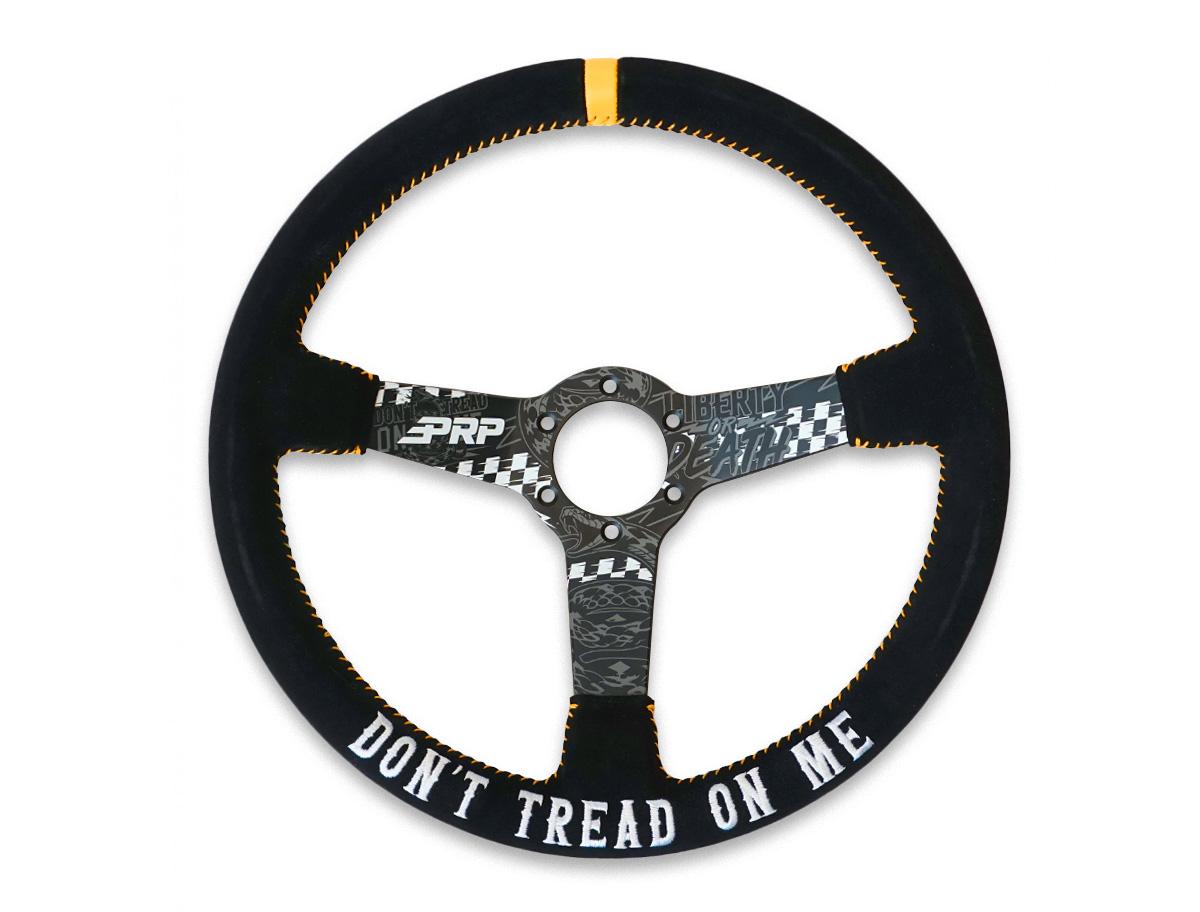 PRP Seats G249-TR - Don't Tread on Me Deep Dish Suede Steering Wheel 13 Inch Diameter Black and Yellow