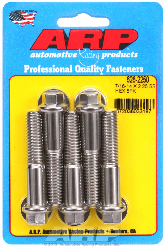 ARP 626-2250 - 7/16-14 x 2.250 Hex SS Bolts (5/pkg) - Polished Finish ARP 626-2250 - 7/16-14 x 2.250 Hex SS Bolts (5/pkg) - Polished Finish