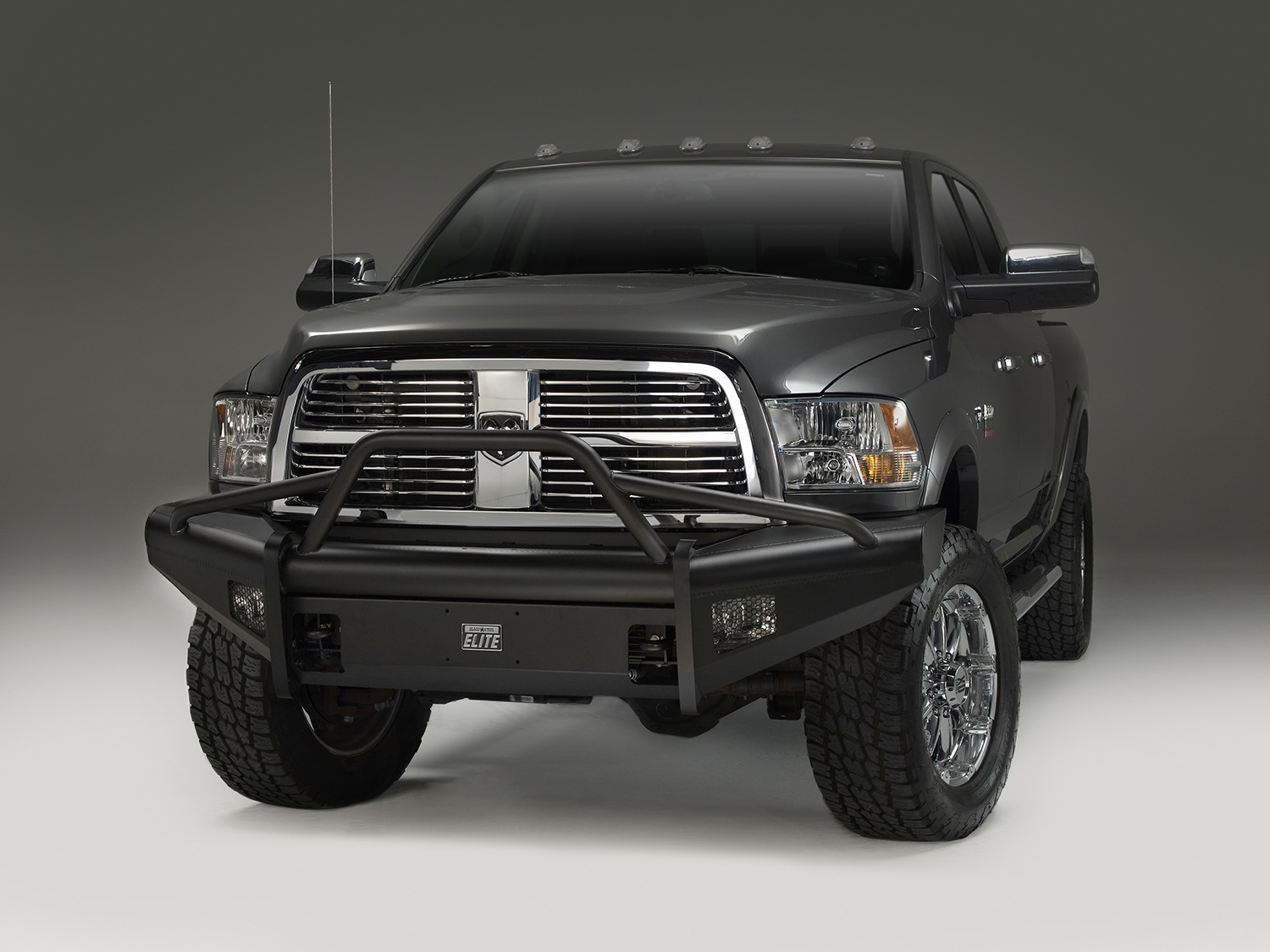 Fab Fours DR06-Q1162-1 - Elite Front Bumper; 2 Stage Black Powder Coated; w/Pre-Runner Grill Guard; Incl. Light Cut-Outs;