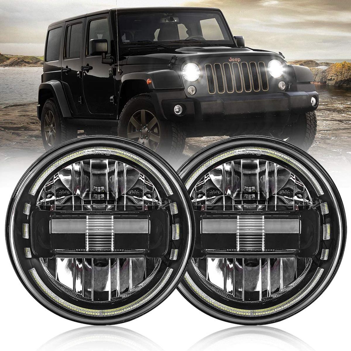 Race Sport JJKDKK7 - 7in Jeep Wrangler JK LED headlight Diamond Series  Dual Beam Opticals Pair