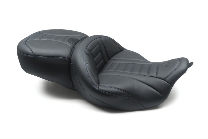 Mustang Motorcycle 79006SB - Mustang 08-21 Harley Electra Glide/Rd Glide/Rd King 1PC Seat Deluxe - Black w/ Sky Blue Stitching