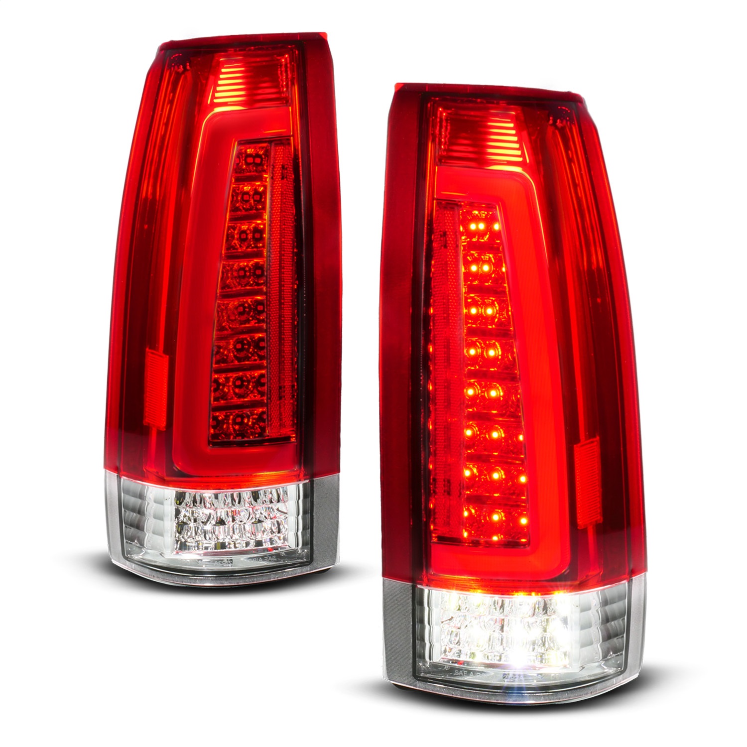 Anzo 311484 - 88-99 Chevy C/K1500/2500/3500 Full LED Light Tube Taillights Chrome Housing Red/Clear Lens