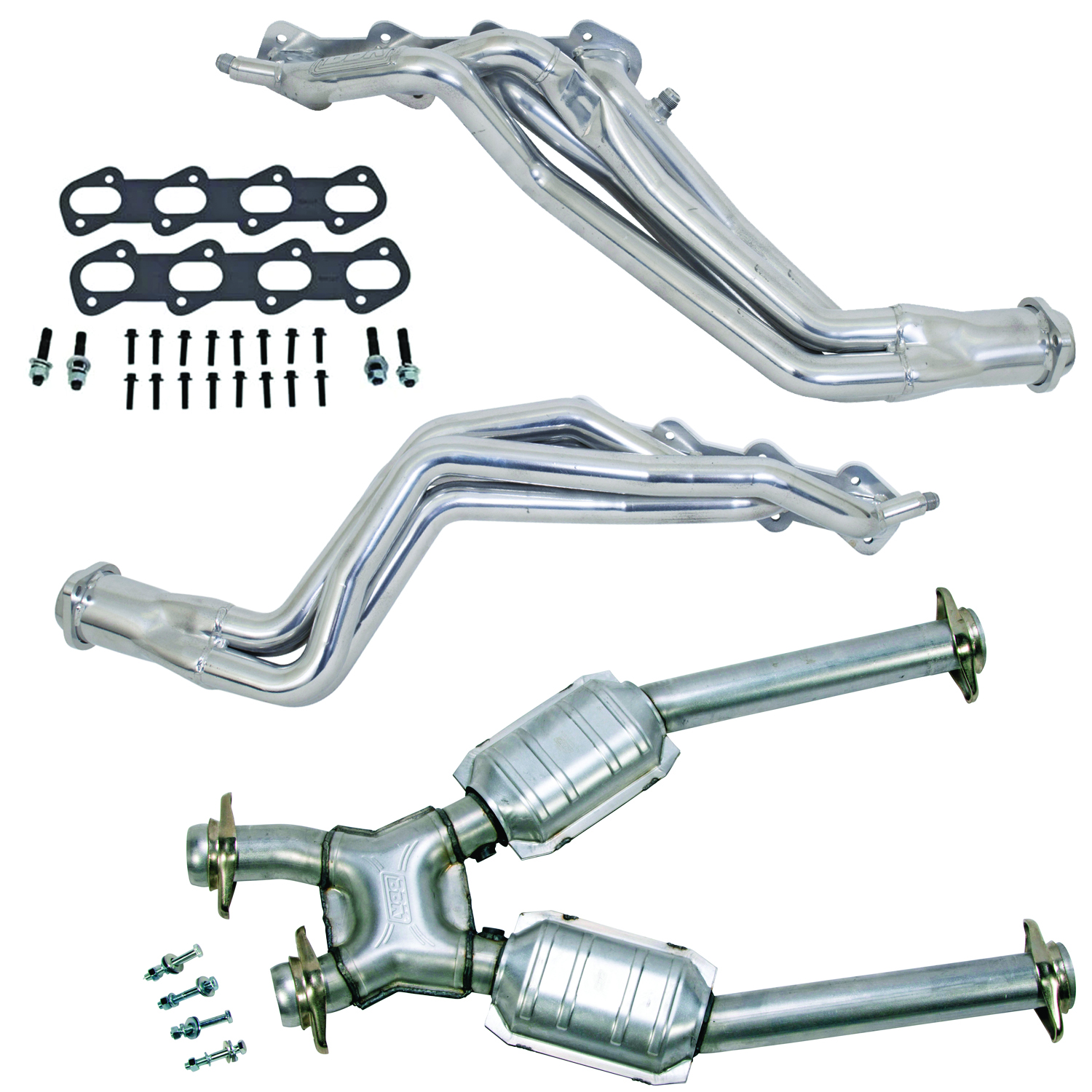 BBK 15323 - 96-98 Ford Mustang Cobra 1-5/8 Long Tube Headers w/High Flow Catted X-Pipe (Silver Ceramic)