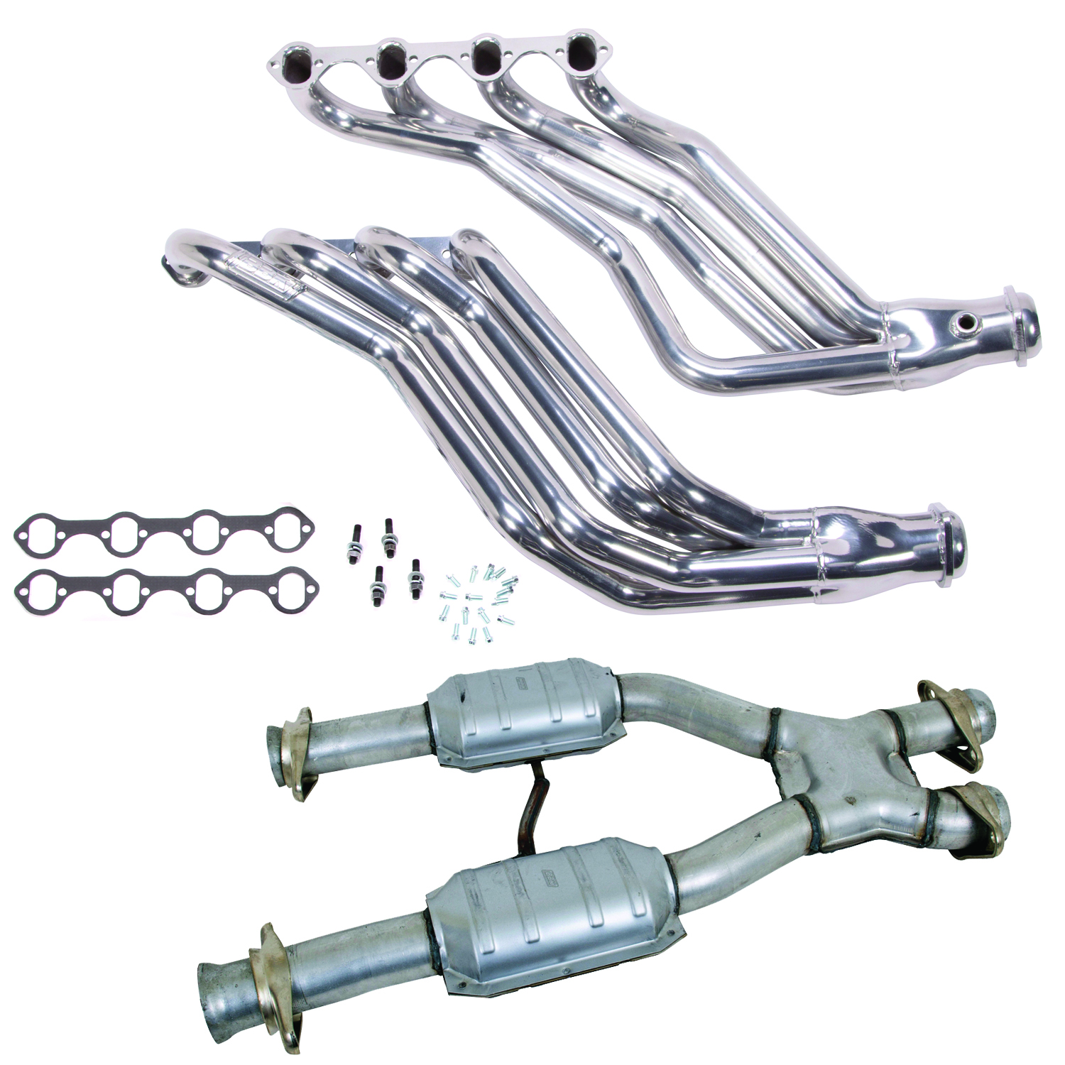 BBK 15943 - 79-93 Ford Mustang 5.0L 1-3/4 Long Tube Headers w/High Flow Catted X-Pipe (Silver Ceramic)