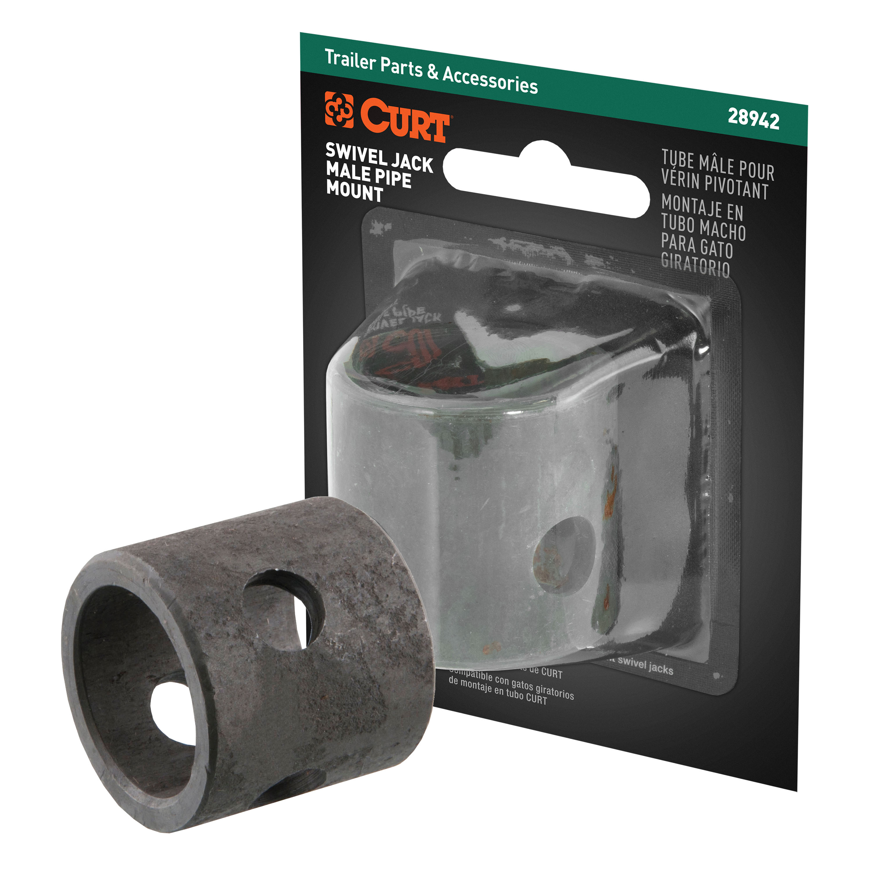 CURT 28942 - Replacement Swivel Jack Male Pipe Mount (9/16" Pin Hole, Packaged)