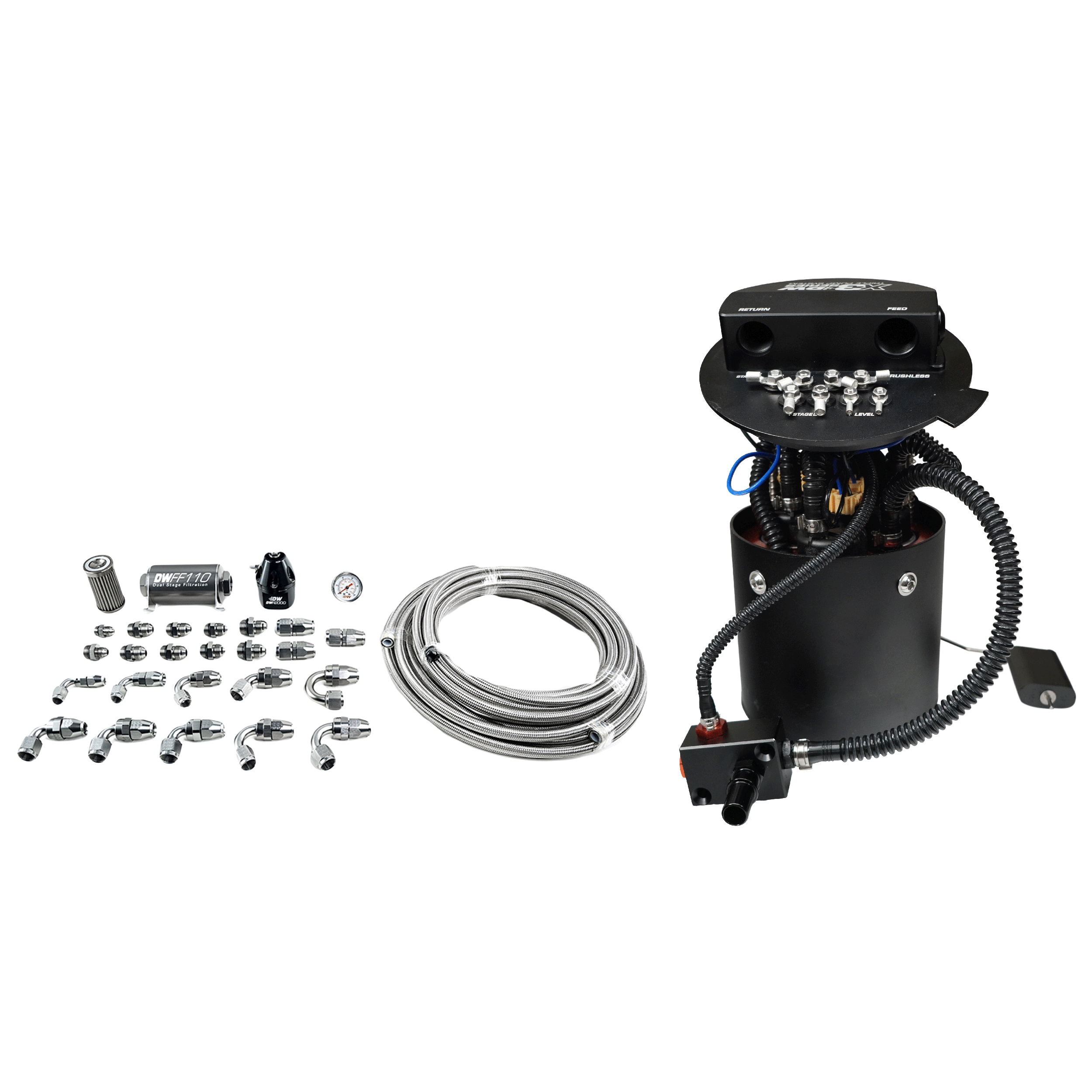 Deatschwerks 9-401-604-7032 - X3 Series Fuel Pump Module w/ Triple DW400 Pumps/PTFE Plumbing Kit 11-24 Ford Mustang