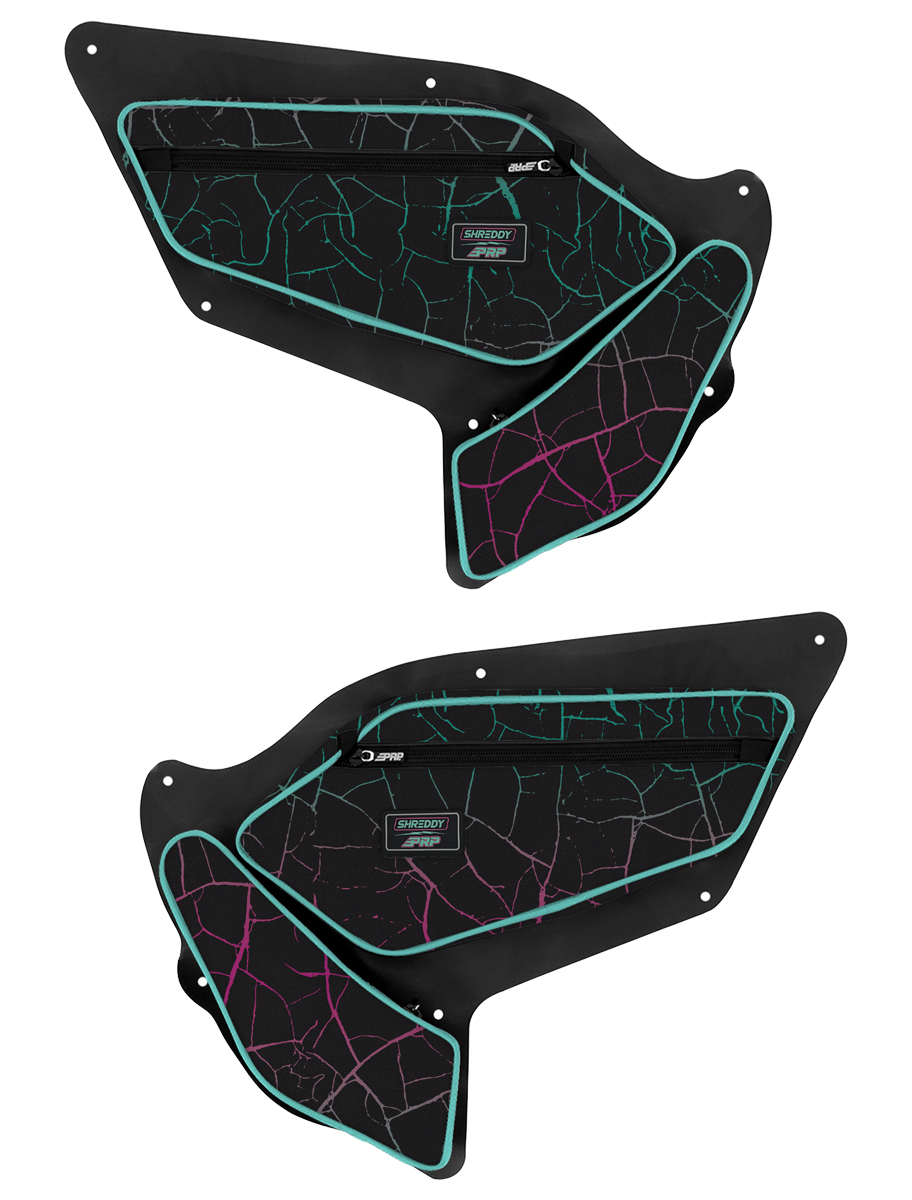 PRP Seats SHRDYE97-314 - PRP Shreddy Front Door Bags with Knee Pad for Polaris RZR PRO XP PRO R Turbo R Pair Cracked and Teal