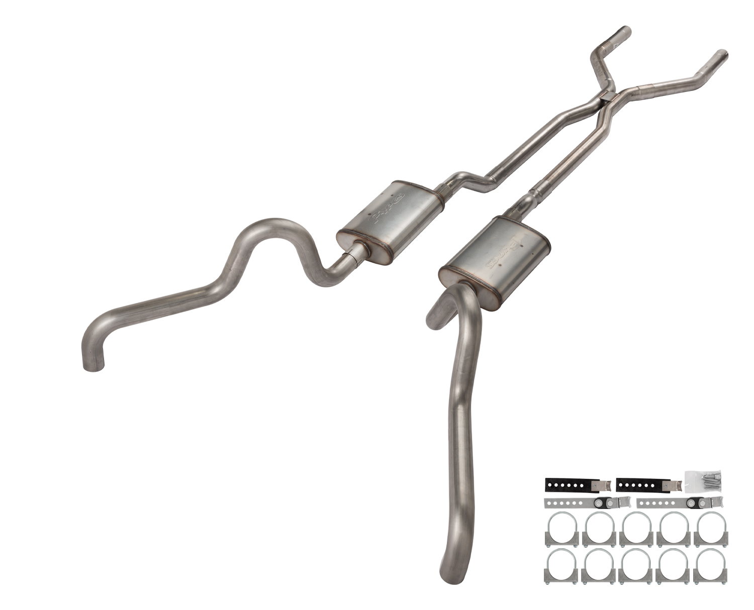 Pypes SFF40 - 1966-71 Ford Fairlane 2.5 Inch H-Pipe Crossmember Back Quarter Panel Exit Exhaust No Mufflers  Performance Exhaust