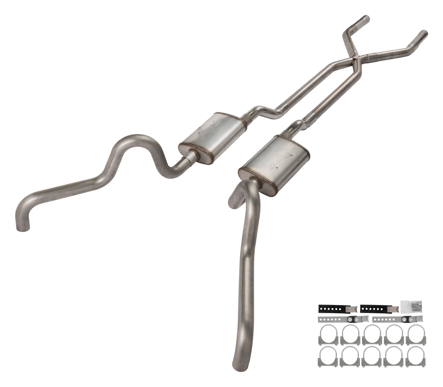 Pypes SFF10V - 1966-71 Ford Fairlane 2.5 Inch X-Pipe Crossmember Back Quarter Panel Exit Exhaust Violator Mufflers  Performance Exhaust