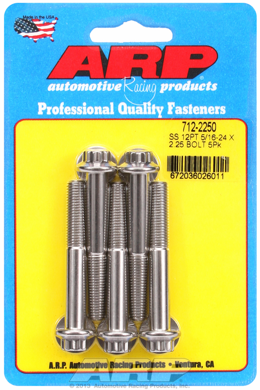 ARP 712-2250 - 5/16 in.-24 RH Thread, 2.250 in 12 Point SS 300 Bolts - Set of 5 ARP 712-2250 - 5/16 in.-24 RH Thread, 2.250 in 12 Point SS 300 Bolts - Set of 5