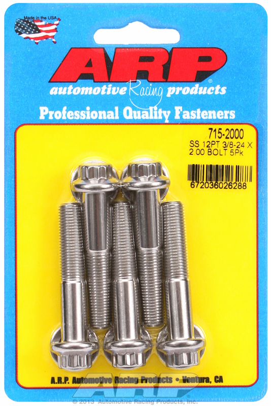 ARP 715-2000 - 3/8 in.-24 RH Thread, 2.00 in 12 Point SS 300 Bolts - Set of 5 ARP 715-2000 - 3/8 in.-24 RH Thread, 2.00 in 12 Point SS 300 Bolts - Set of 5