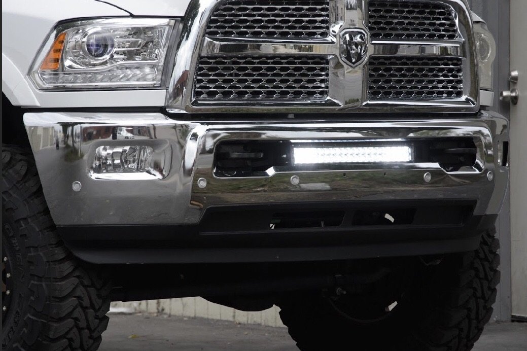 Cali Raised LED CR2557 - 10-18 Dodge 2500/3500 22 Inch Bumper Hidden LED Light Bar Brackets Kit 5D Optic OSRAM 22 inch Dual Row LED Bar Combo Beam