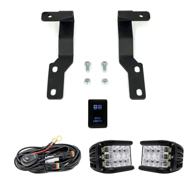 Cali Raised LED CR2899 - 2005-2015 Toyota Tacoma Low Profile LED Ditch Light Brackets Kit - (2) 3.5 inch Round Cannon Pod No Switch