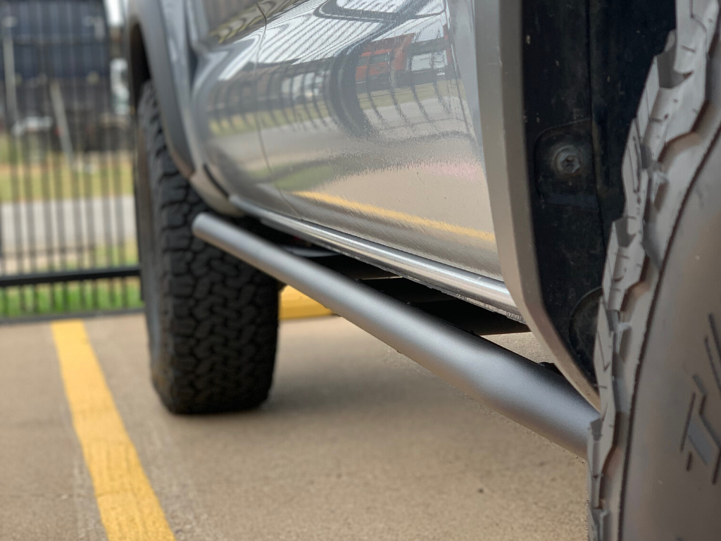 Cali Raised LED CR4070 - Trail Edition Rock Sliders Fits 24-Present Toyota Tacoma - Double Cab Long Bed/Kick Out/Powdercoat Cali Raised LED CR4070 - Trail Edition Rock Sliders Fits 24-Present Toyota Tacoma - Double Cab Long Bed/Kick Out/Powdercoat