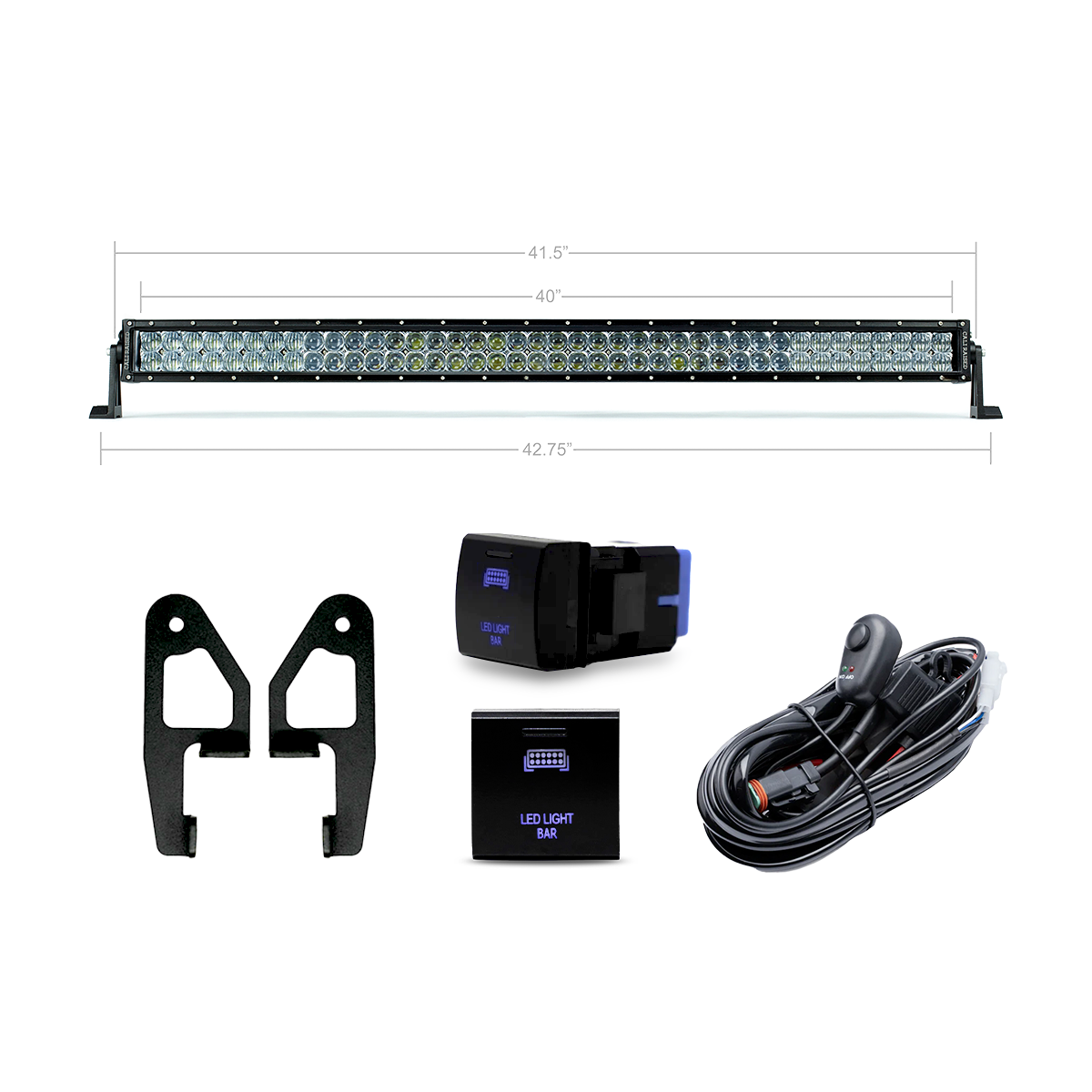 Cali Raised LED CR4108 - Premium Roof Rack Front Light Bar Kit - 42 Inch White Dual Row Combo Beam W/ Square OEM Switch Cali Raised LED CR4108 - Premium Roof Rack Front Light Bar Kit - 42 Inch White Dual Row Combo Beam W/ Square OEM Switch
