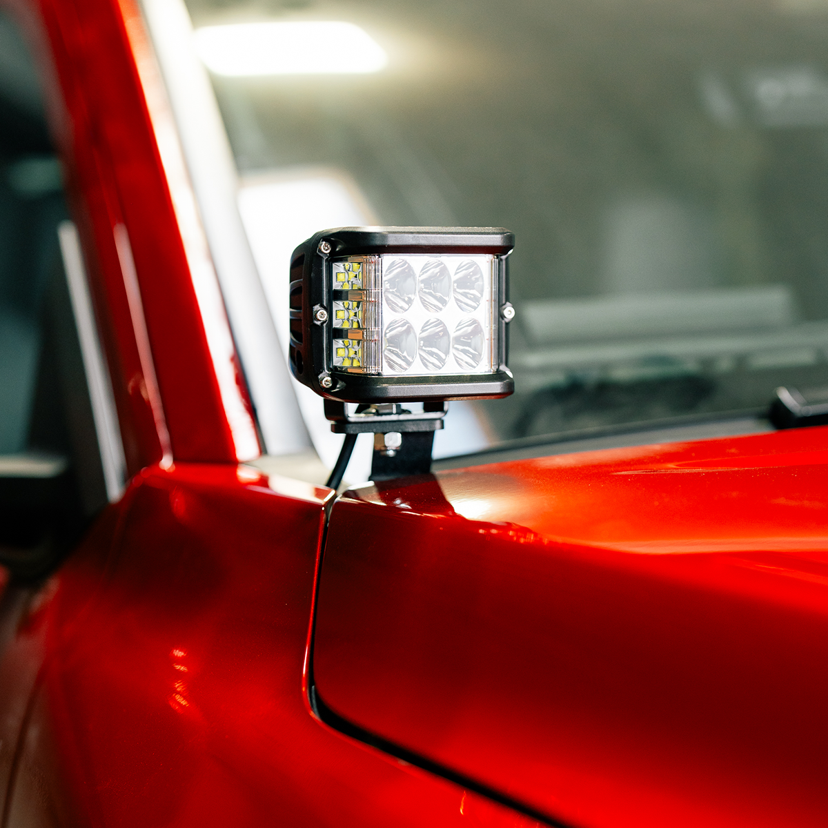 Cali Raised LED CR4046 - Low Profile Ditch Light Brackets Kit Fits 24-Present Toyota Tacoma/(2) 27W Side Projecting LED Pods/Toyota OEM Square Style Ditch Light Switch