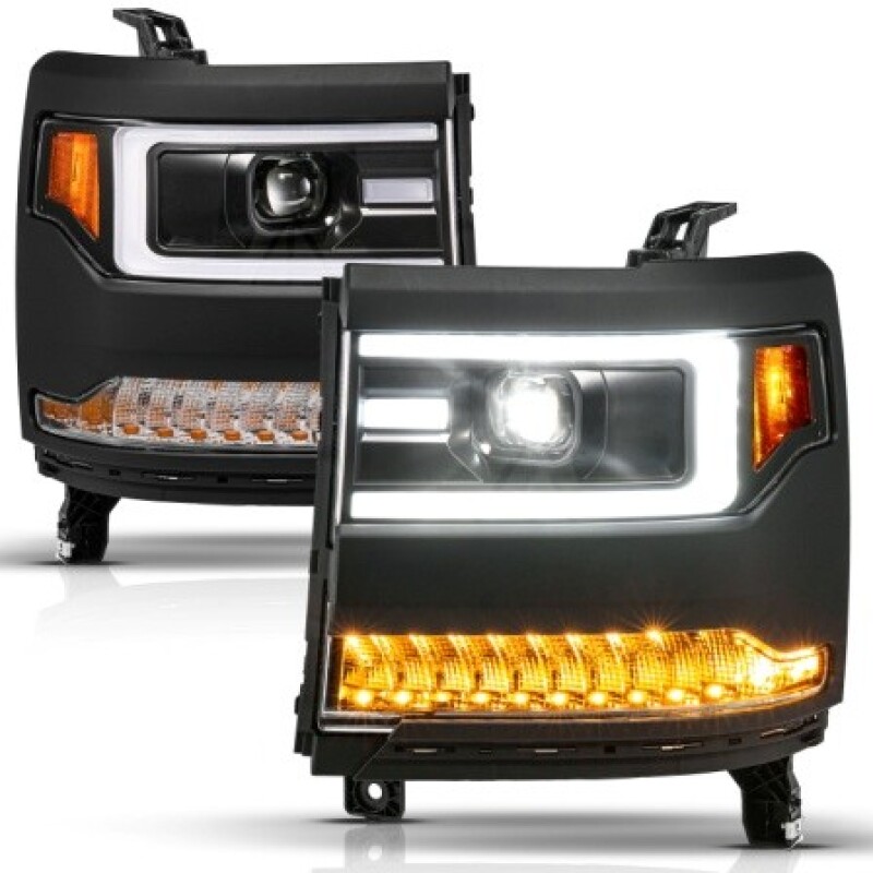 Anzo 111624A - 16-18 Chevy Silverado1500 (Factory HID Models) LED Proj Light Bar Style Headlights Black - Pair