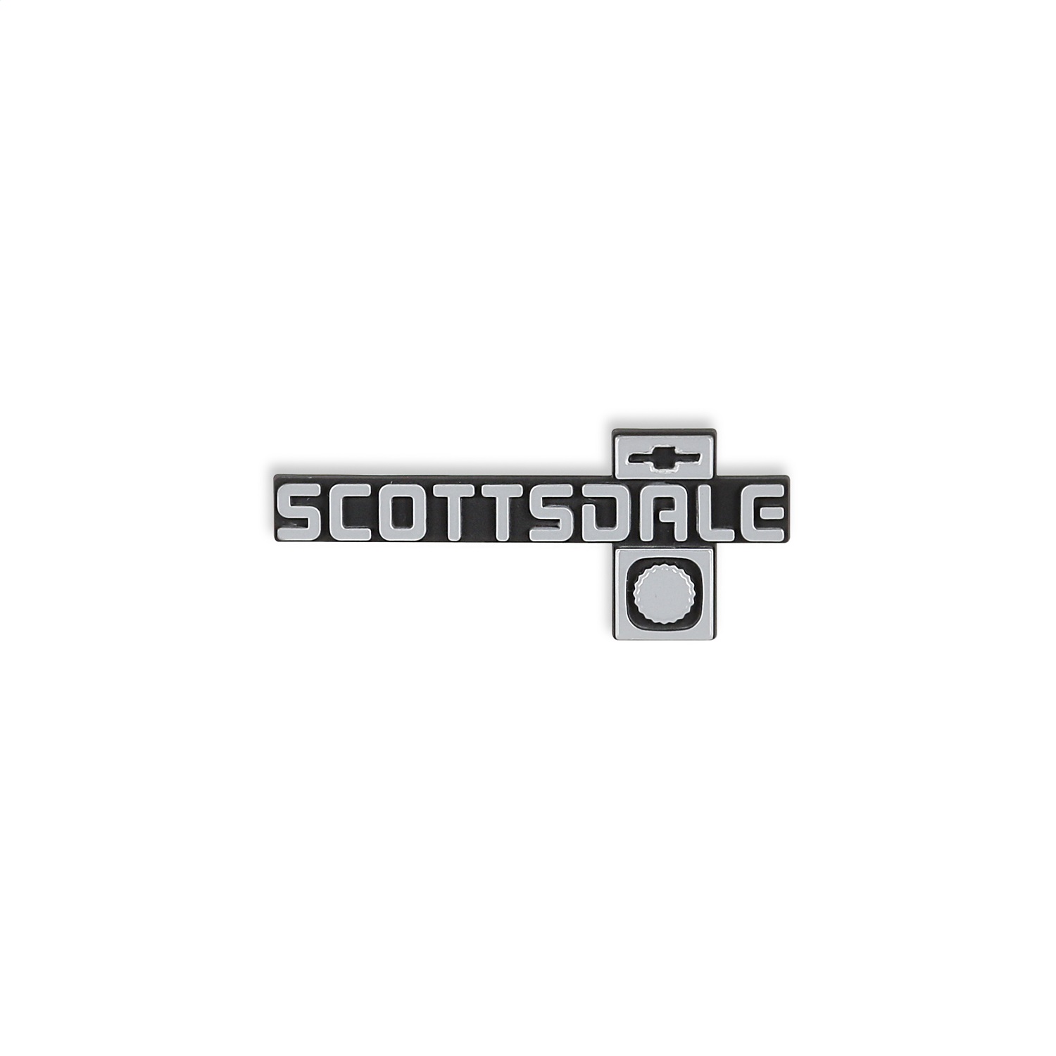 Holley 05-187 - Dashboard Emblem; Black/Silver; Incl. All Factory Mounting Points; SCOTTSDALE; Holley 05-187 - Dashboard Emblem; Black/Silver; Incl. All Factory Mounting Points; SCOTTSDALE;