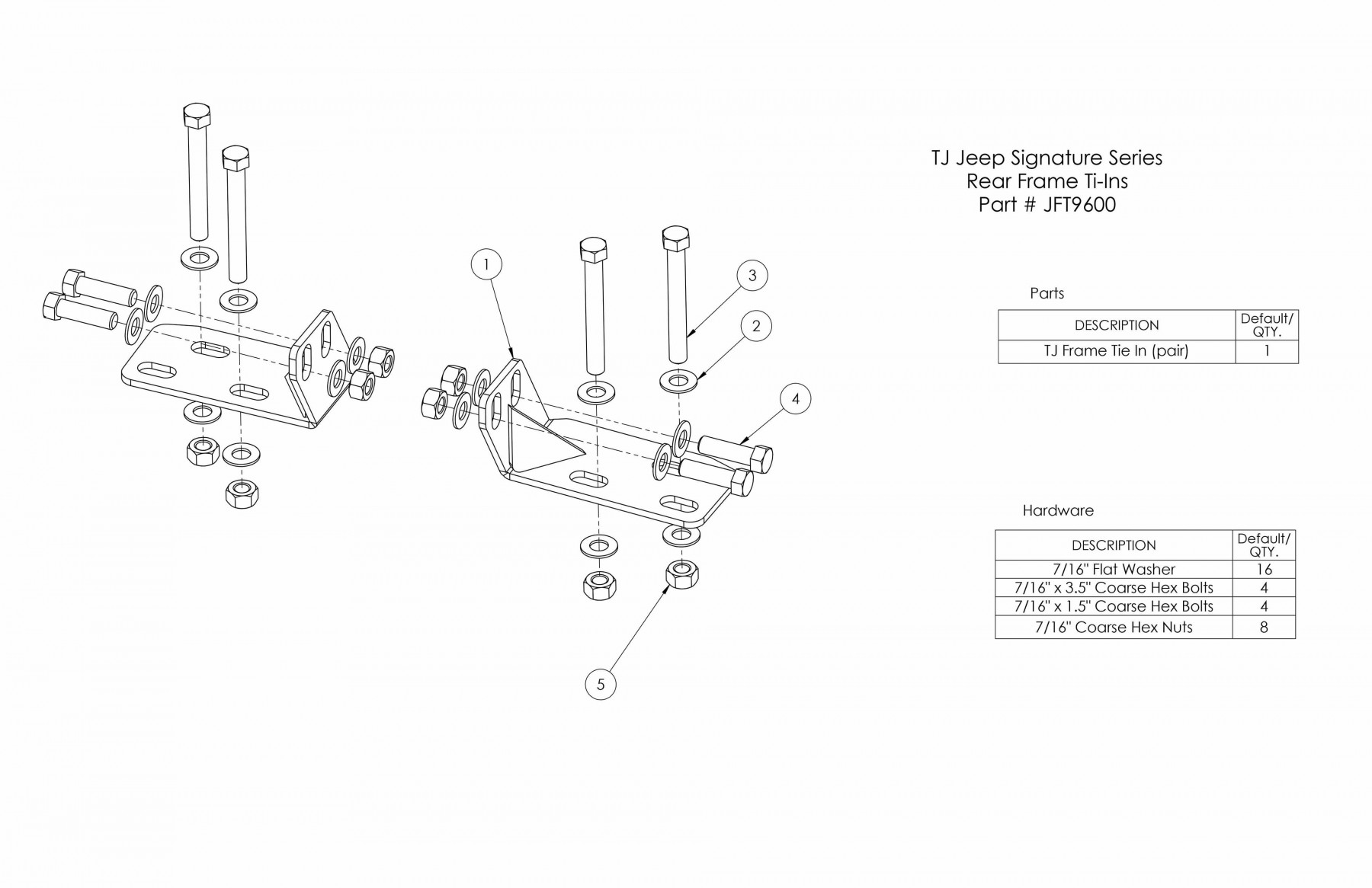 LoD Offroad JFT9601 - TJ / LJ Frame Tie-in Bracket (for rear bumper)
