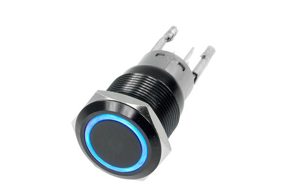 Race Sport RS-B19MM-LEDB - 19mm Black 2 Position On/Off Switch Blue Flush Mount 12V Lighting Race Sport RS-B19MM-LEDB - 19mm Black 2 Position On/Off Switch Blue Flush Mount 12V Lighting