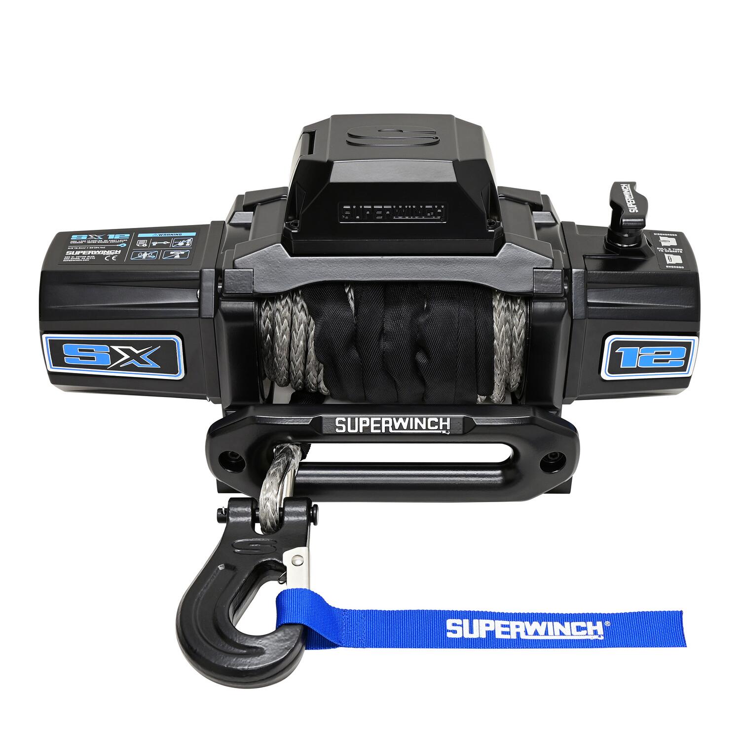Superwinch 1712204 - 12000 LBS 12V DC 3/8in x 80ft Synthetic Rope SX12SR Winch - Semi Gloss Black