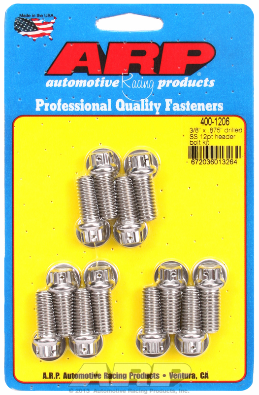 ARP 400-1206 - 3/8 x .875 drilled SS 12pt header bolt kit