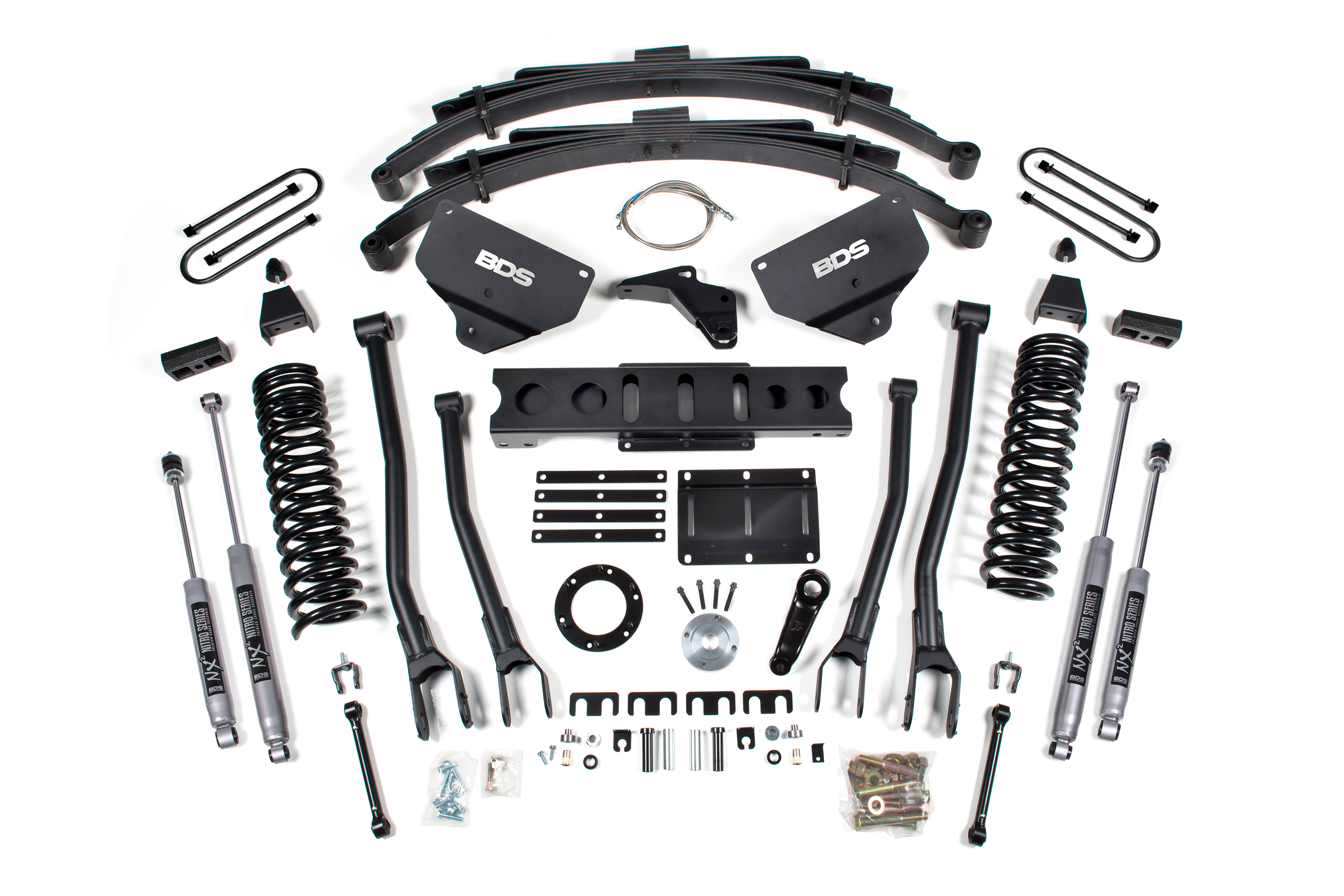 BDS Suspension BDS1614H - 8 Inch Lift Kit w/ 4-Link Ram 3500 13-18 4WD Diesel Rear Lift Leaf Springs 6 Bolt Indexing Ring NX2 Nitro Shocks