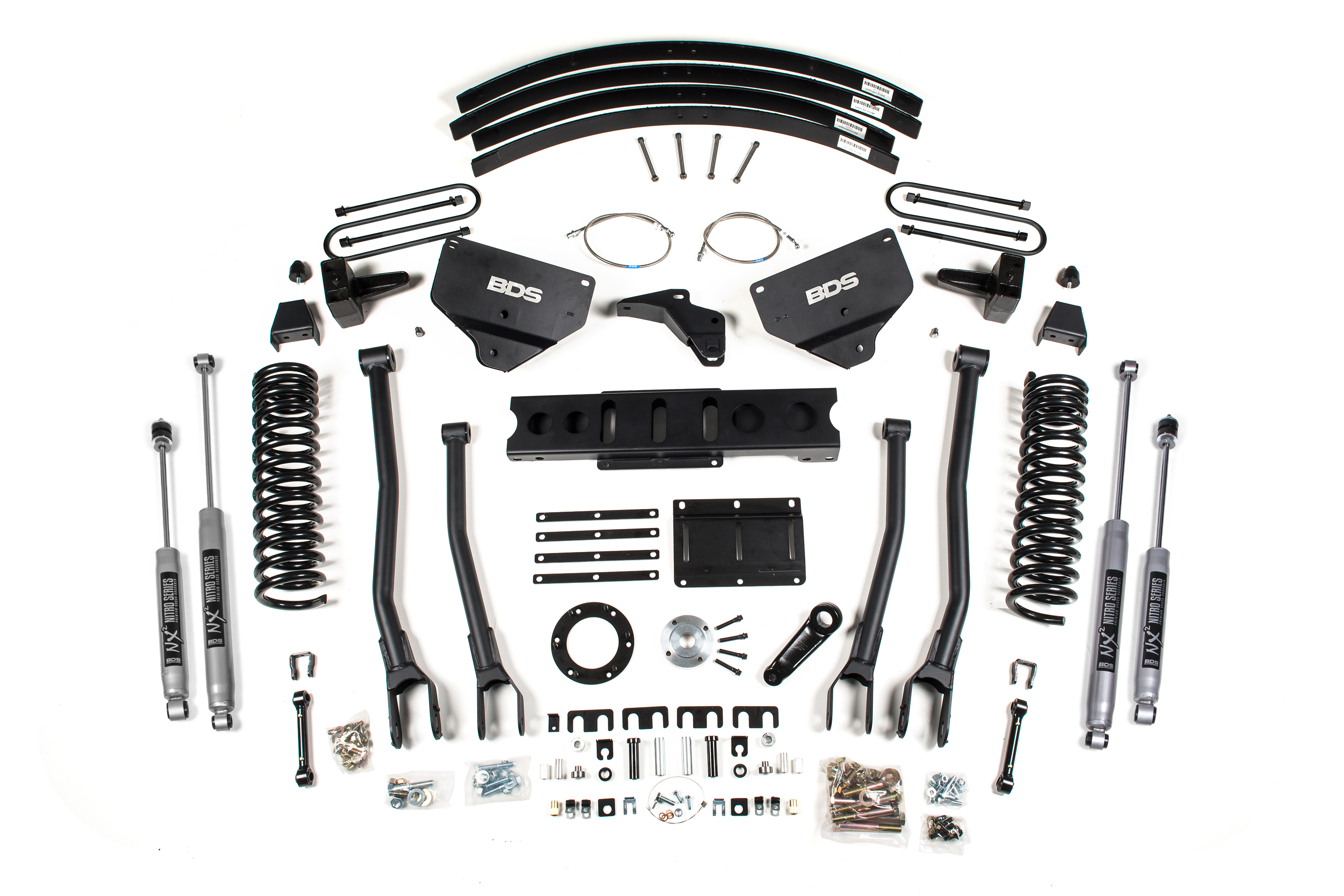 BDS Suspension BDS1625H - 8 Inch Lift Kit w/ 4-Link Ram 3500 13-18 4WD Diesel 5 Inch Block Add A Leaf 6 Bolt Indexing Ring NX2 Nitro Shocks