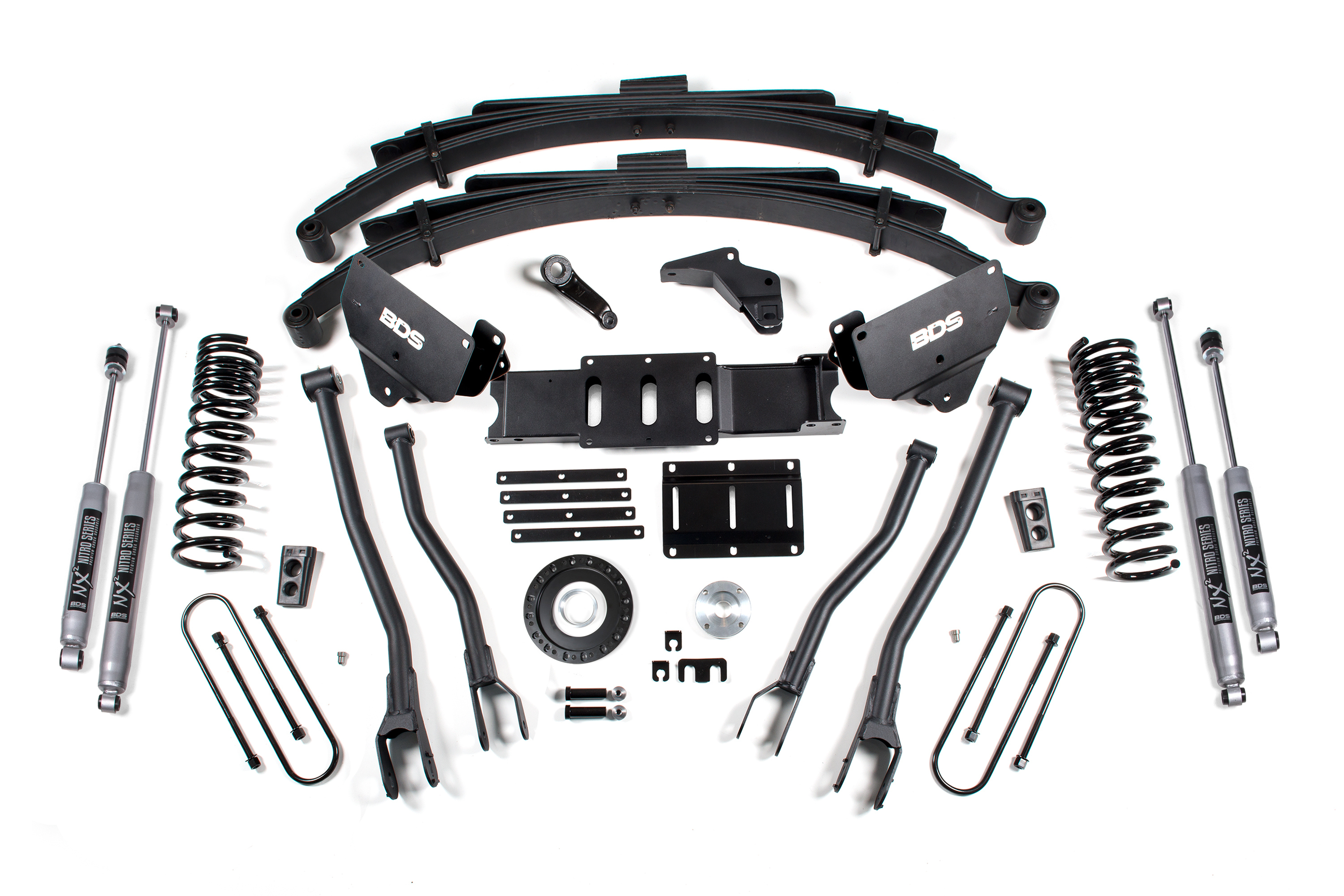 BDS Suspension BDS1784H - 6 Inch Lift Kit w/ 4-Link Ram 3500 13-18 4WD Diesel Leaf Springs 8 Bolt Indexing Ring NX2 Nitro Shocks