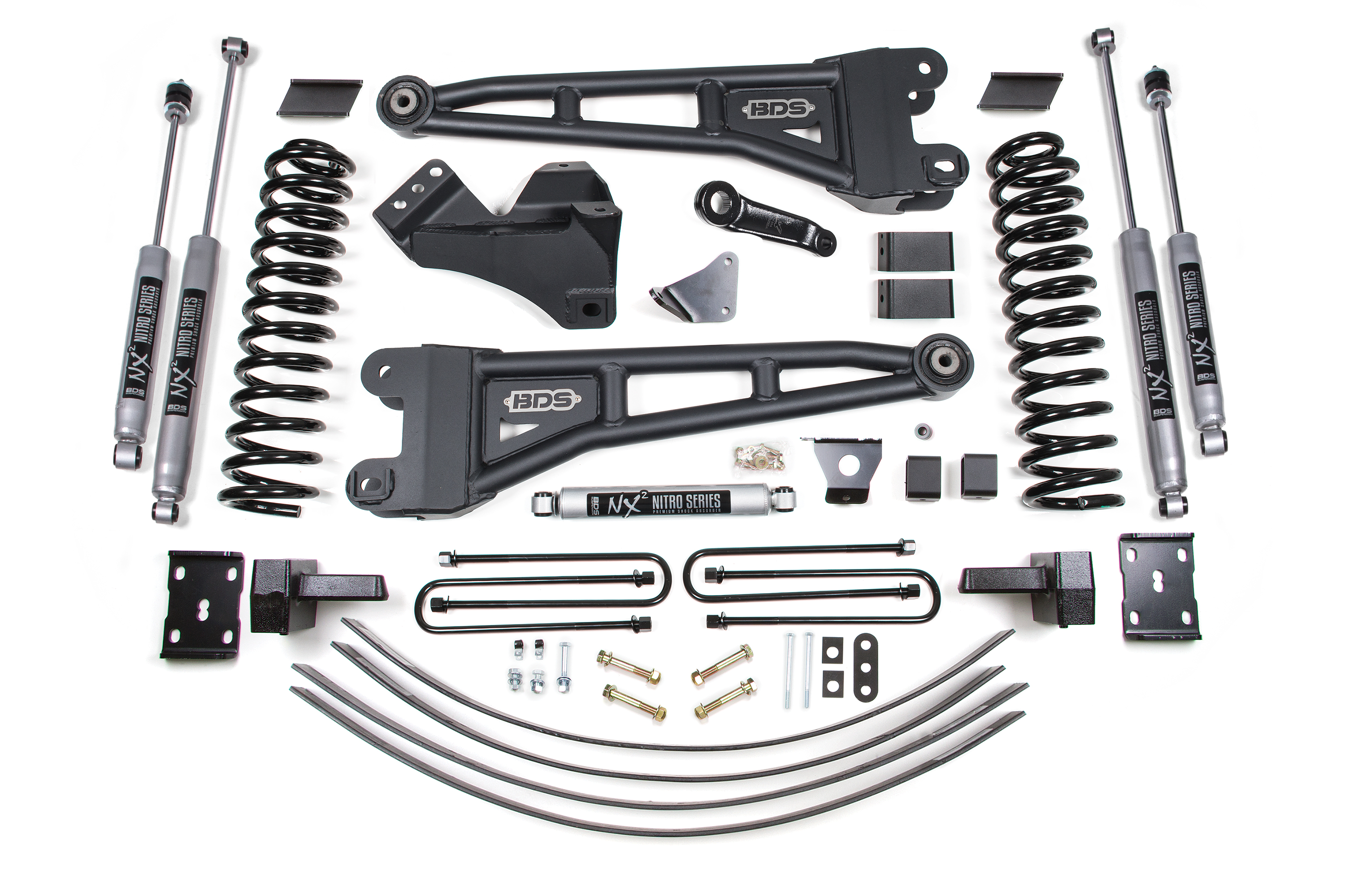BDS Suspension BDS1946H - 6 Inch Lift Kit w/ Radius Arm Ford F250/F350 Super Duty 05-07 4WD Diesel 4 Inch Block Add A Leaf With Overload NX2 Nitro