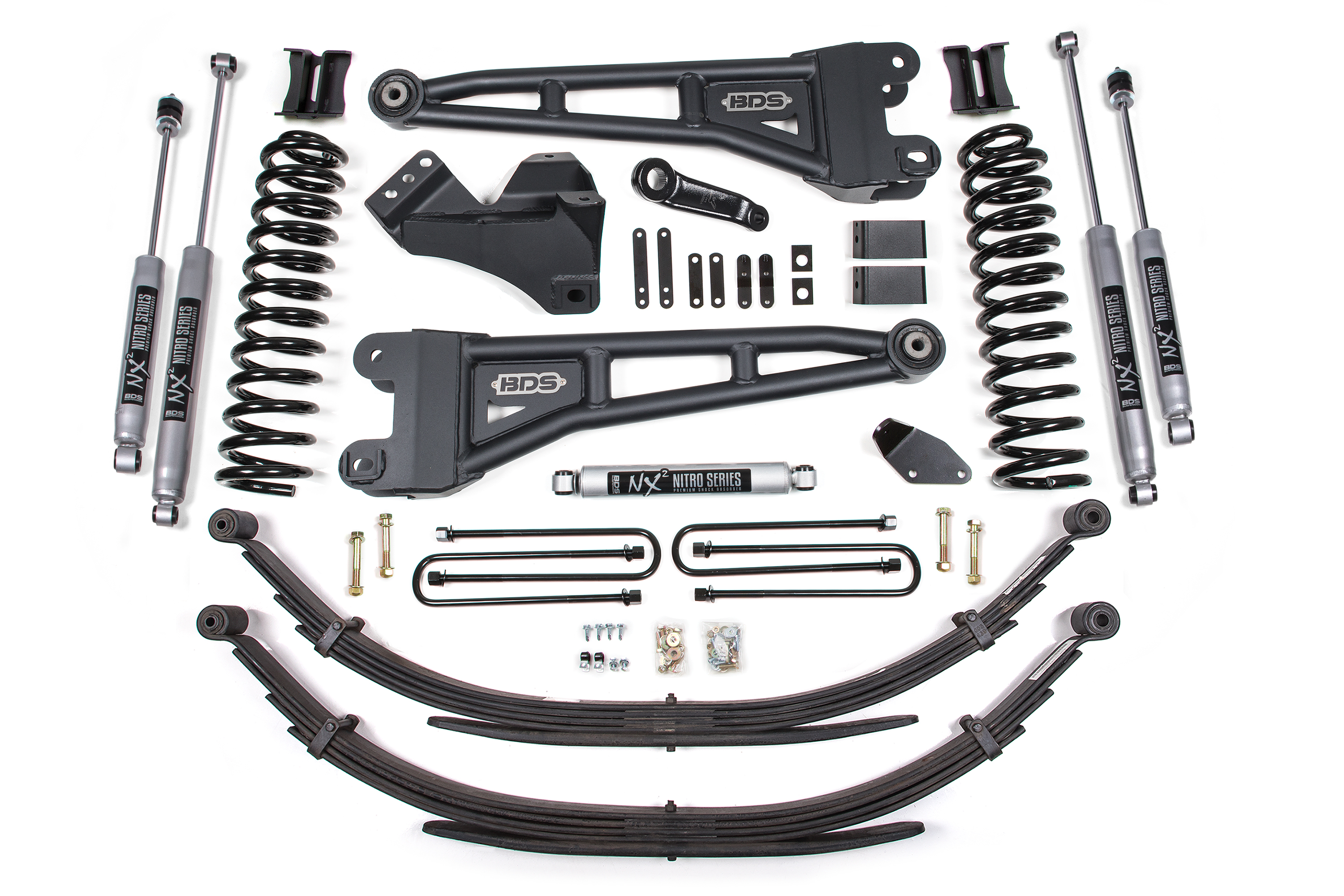 BDS Suspension BDS1936H - 4 Inch Lift Kit w/ Radius Arm Ford F250/F350 Super Duty 05-07 4WD Gas Leaf Springs NX2 Nitro Shocks