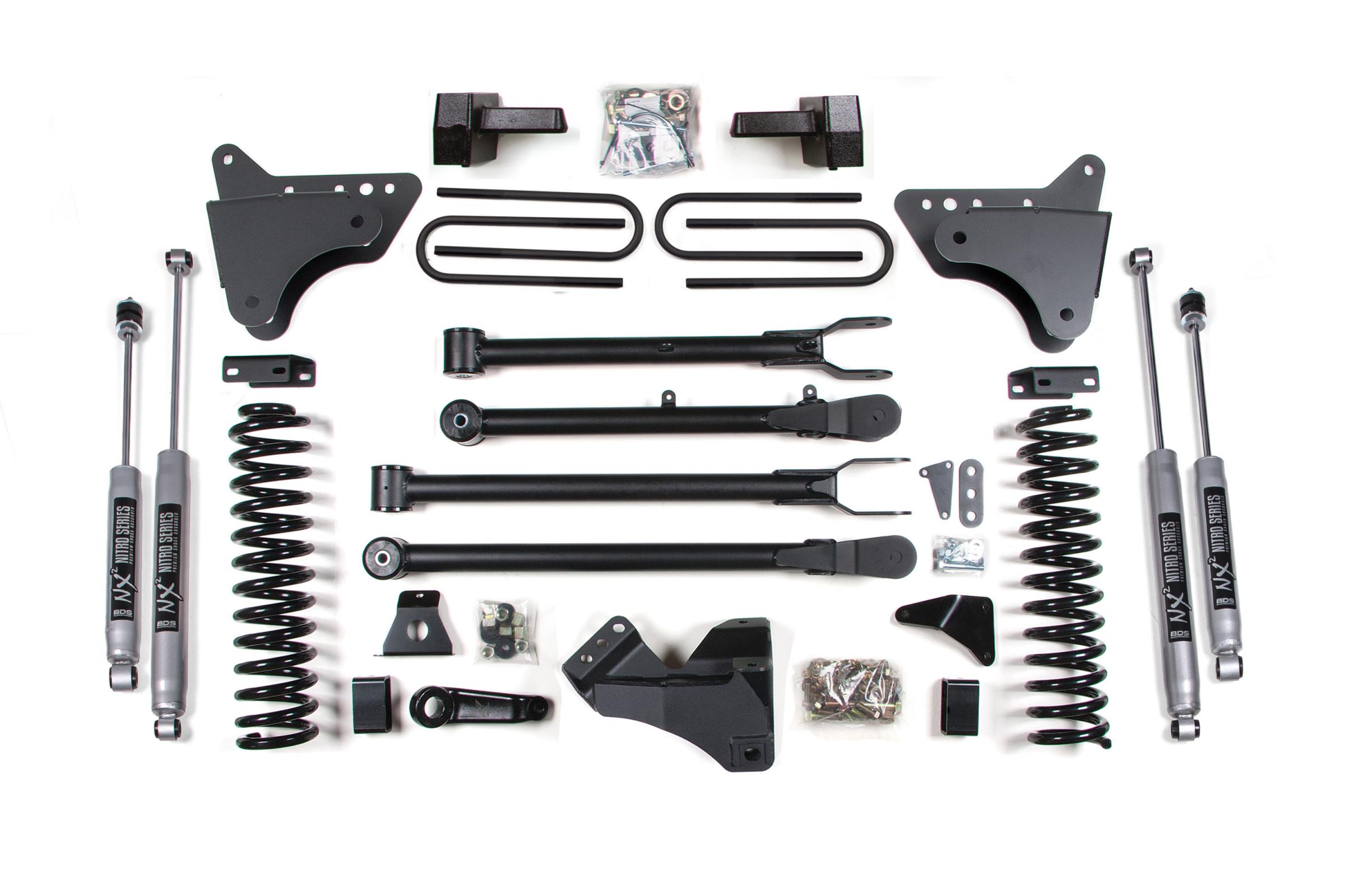BDS Suspension BDS336H - 6 Inch Lift Kit w/ 4-Link Ford F250/F350 Super Duty 05-07 4WD Gas 5 Inch Block With Overload NX2 Nitro
