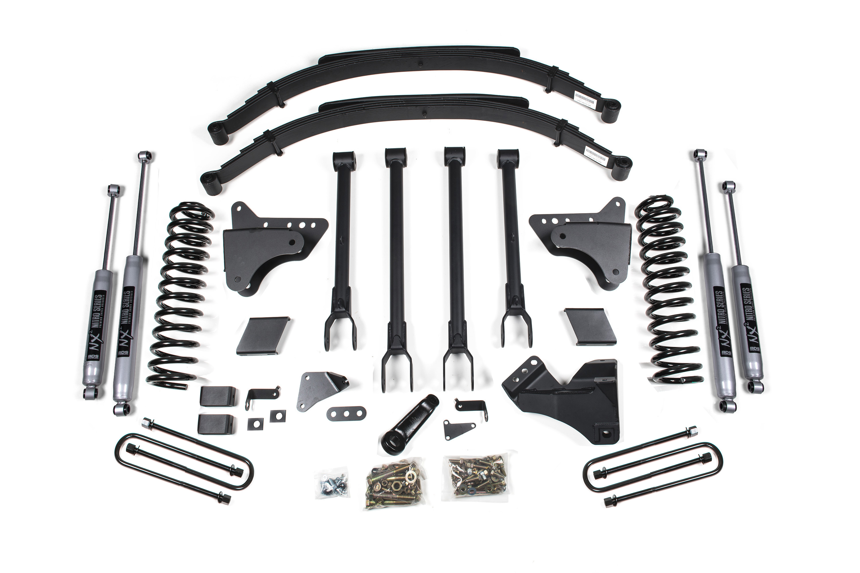 BDS Suspension BDS551H - 6 Inch Lift Kit w/ 4-Link Ford F250/F350 Super Duty 08-10 4WD Gas Leaf Springs NX2 Nitro