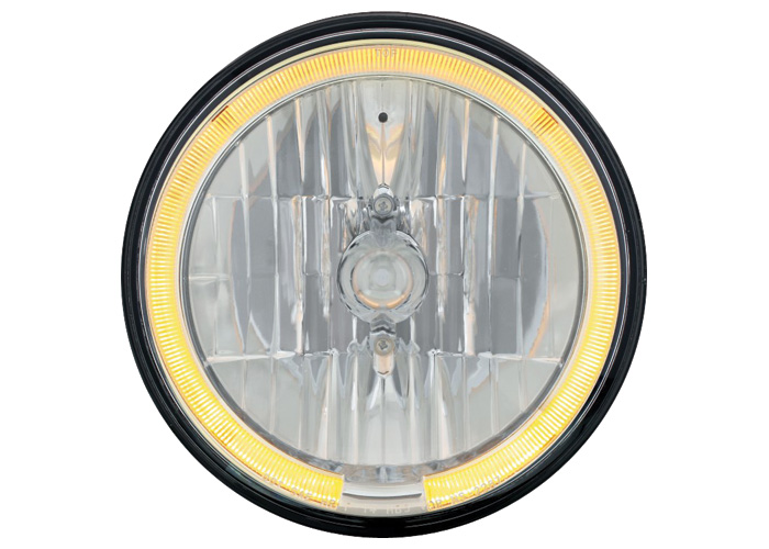 Brothers Trucks EHL80HLAMBER - Euro Crystal Headlight - 7-inch - With LED Aux Light - Halo Brothers Trucks EHL80HLAMBER - Euro Crystal Headlight - 7-inch - With LED Aux Light - Halo