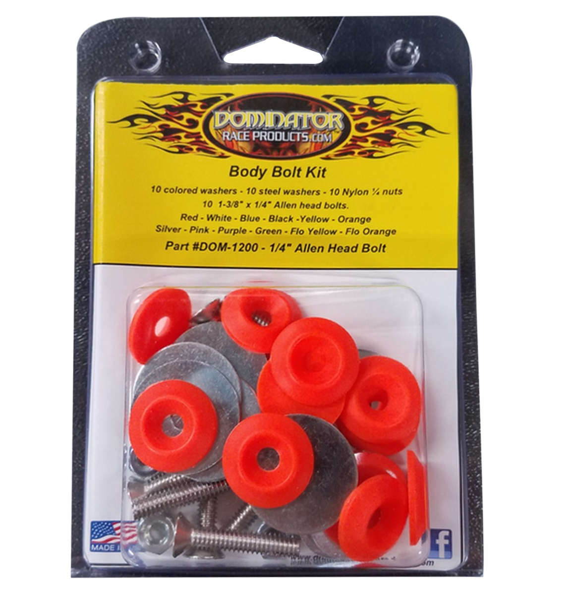 Dominator Racing 1200-A-FLO-OR - Body Bolt Kit Flou Orange Allen Head