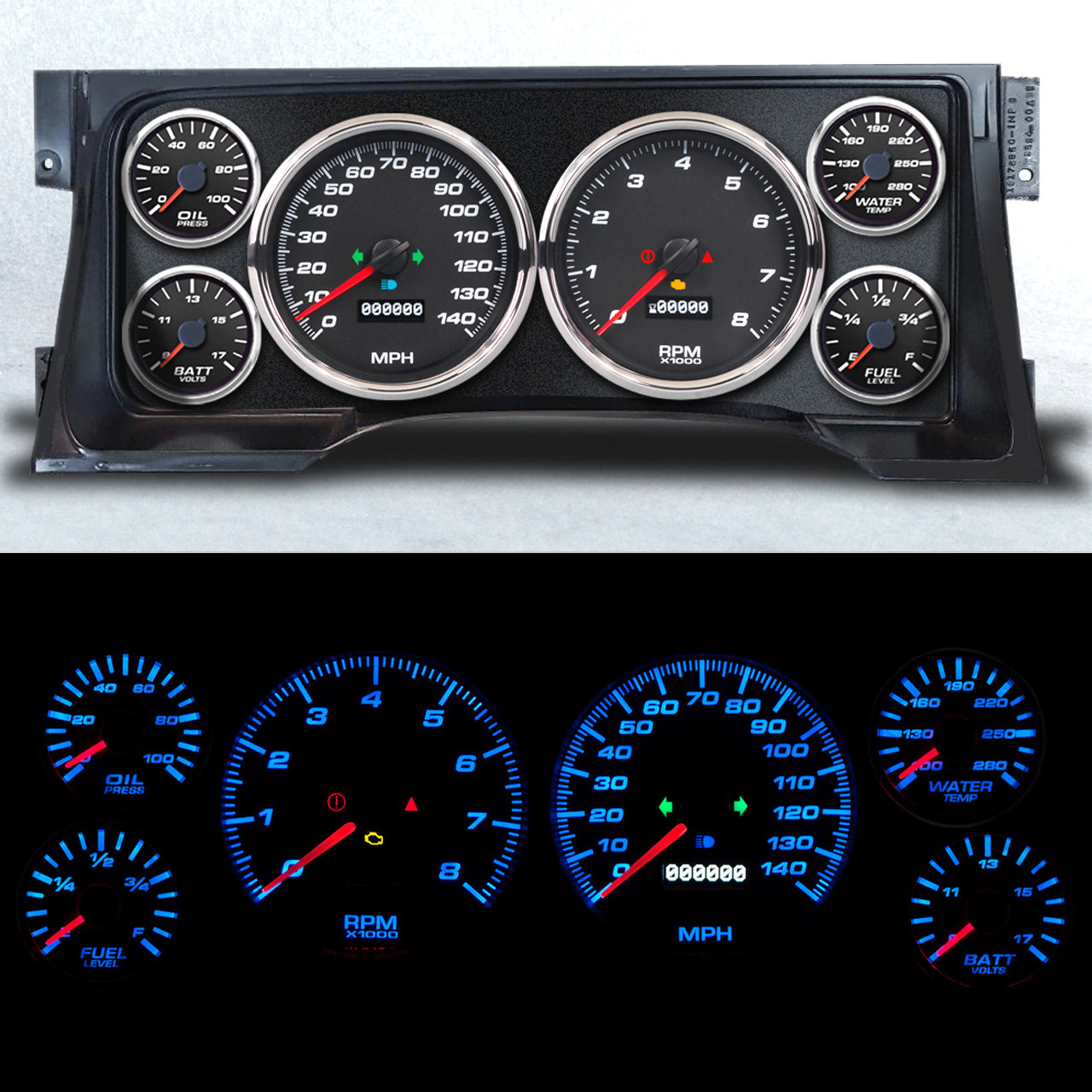 New Vintage USA 95102-01 - Gauge Kit GM Truck 95-98 Performance II Black