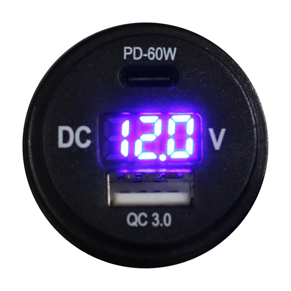 Race Sport RS51915B - Round Socket Auxiliary Digital Voltage Meter and Charging Port Combo with C-Type QC4.0 60W + A-Type USB3.0 36W Lighting Race Sport RS51915B - Round Socket Auxiliary Digital Voltage Meter and Charging Port Combo with C-Type QC4.0 60W + A-Type USB3.0 36W Lighting