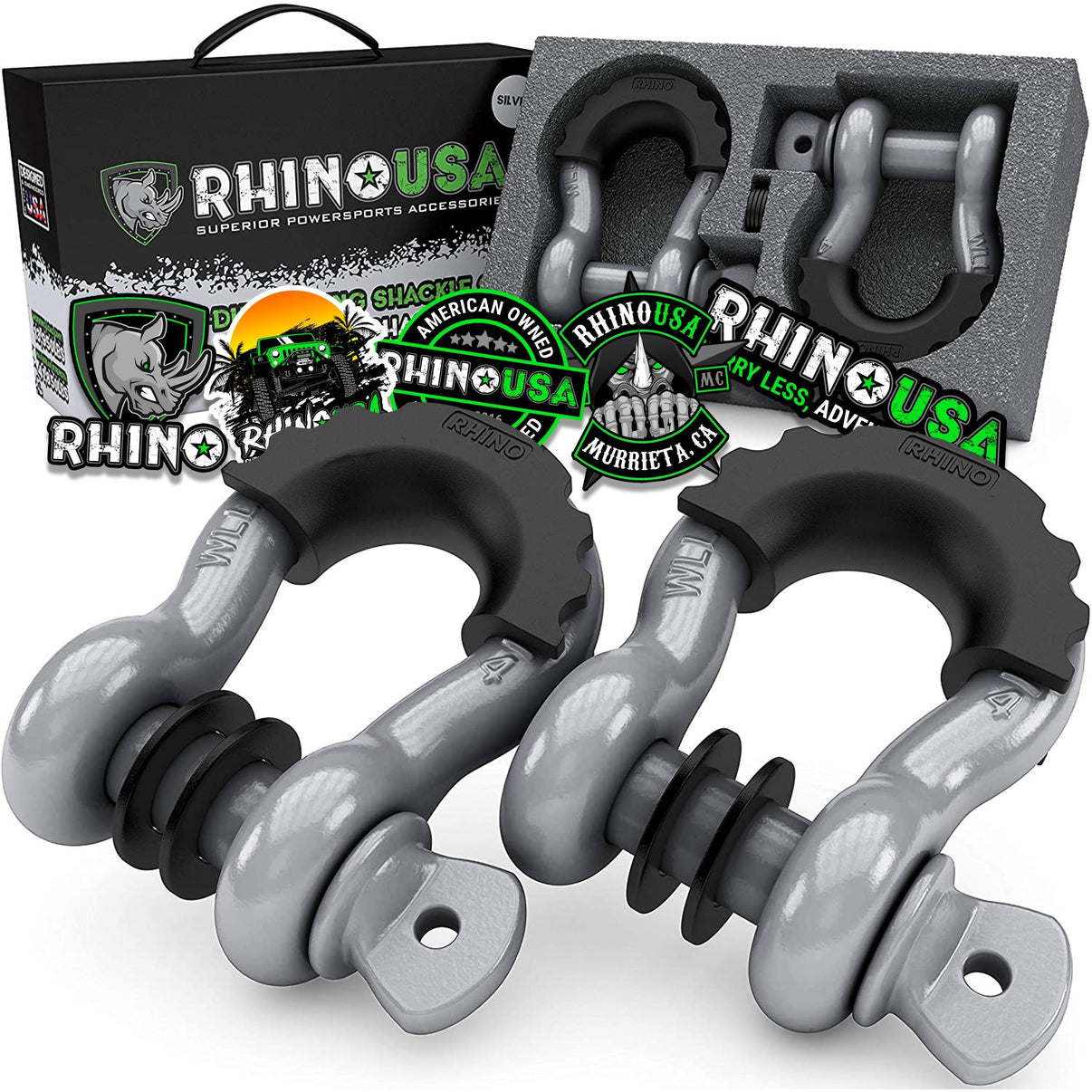 Rhino USA RNO-GRY-SHACKLES - 3/4In D-Ring Shackle Set (2-Pack)(Gray)