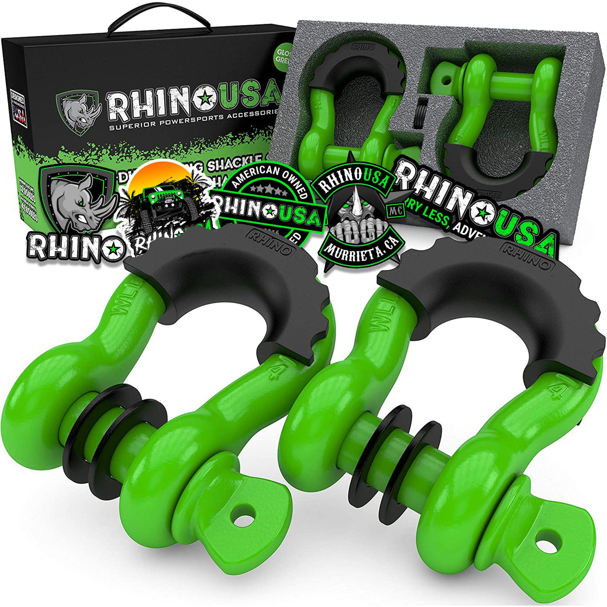 Rhino USA RNO-GRN-SHACKLES - 3/4In D-Ring Shackle Set (2-Pack)(Green) Rhino USA RNO-GRN-SHACKLES - 3/4In D-Ring Shackle Set (2-Pack)(Green)