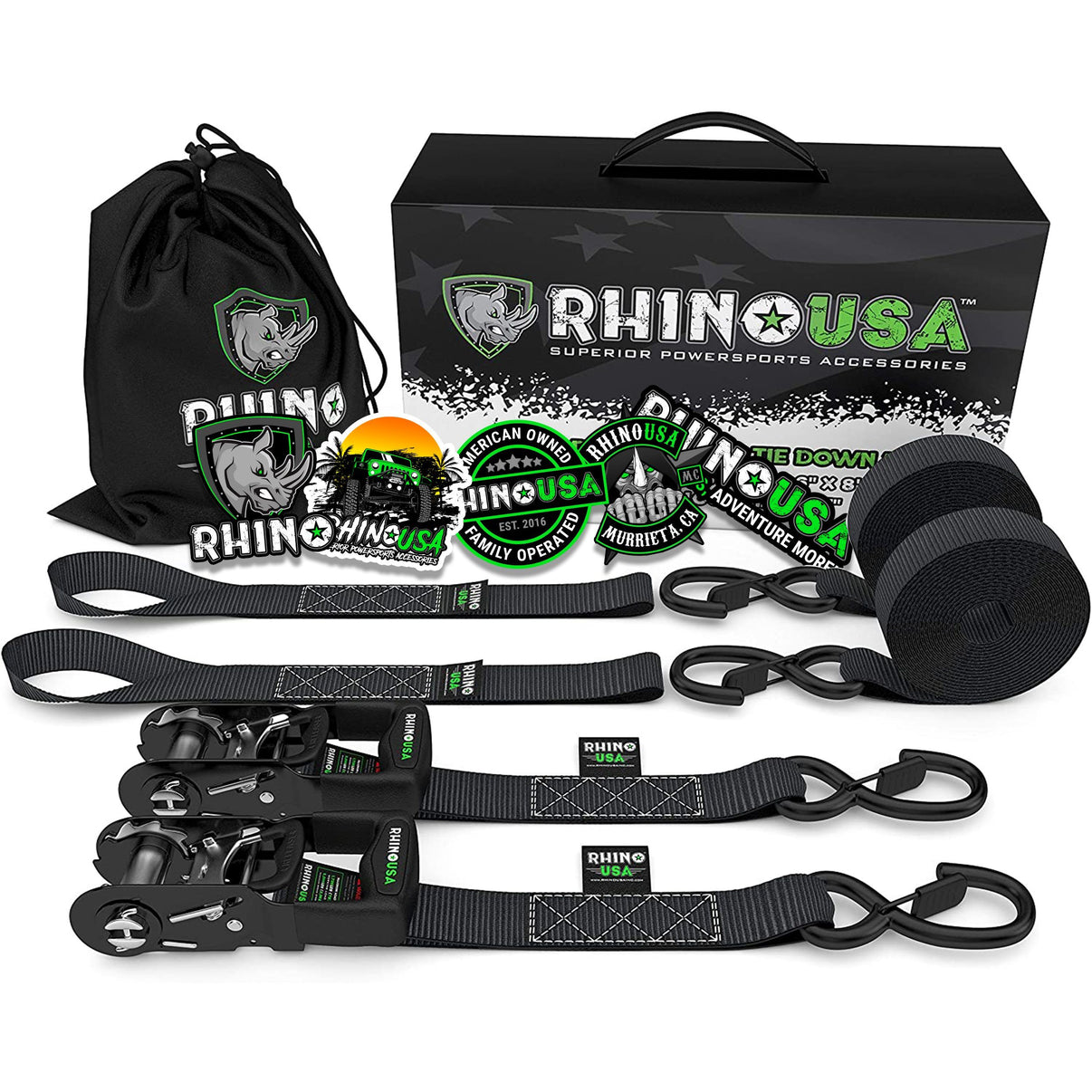 Rhino USA GRLA-TDWN-SET - Heavy Duty Ratchet Tie-Downs 2-Pack (Black) 1.6In X 8Ft Rhino USA GRLA-TDWN-SET - Heavy Duty Ratchet Tie-Downs 2-Pack (Black) 1.6In X 8Ft