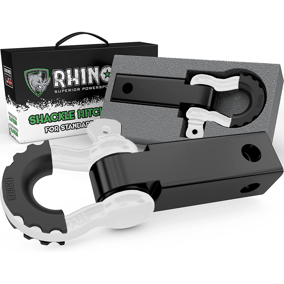 Rhino USA RG-HTHITCH2-WHT - Shackle Hitch Receiver W/ D-Ring (White) Rhino USA RG-HTHITCH2-WHT - Shackle Hitch Receiver W/ D-Ring (White)
