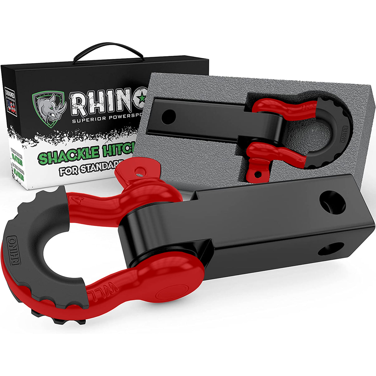 Rhino USA RG-HTHITCH2-RED - Shackle Hitch Receiver W/ D-Ring (Red)