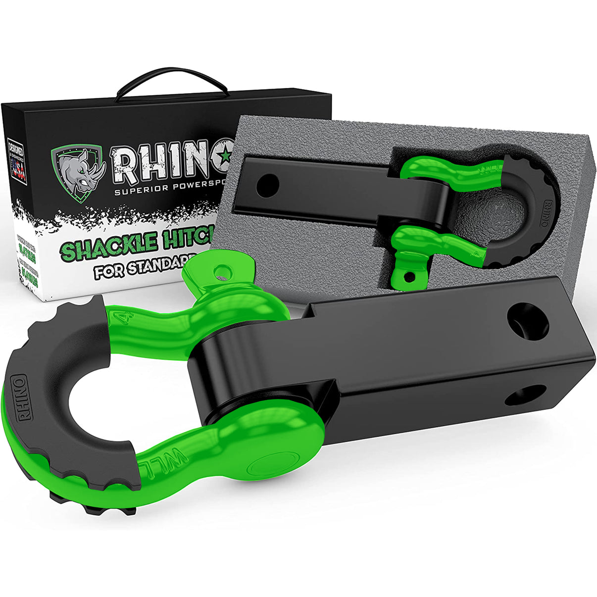 Rhino USA RG-HTHITCH2-GRN - Shackle Hitch Receiver W/ D-Ring (Green) Rhino USA RG-HTHITCH2-GRN - Shackle Hitch Receiver W/ D-Ring (Green)